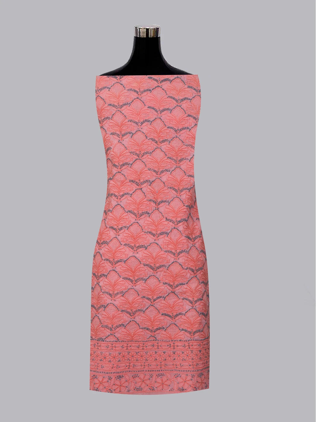 Ada Hand Embroidered Brink Pink Cotton Lucknowi Chikankari Unstitched Kurta Dupatta Set 01A82065