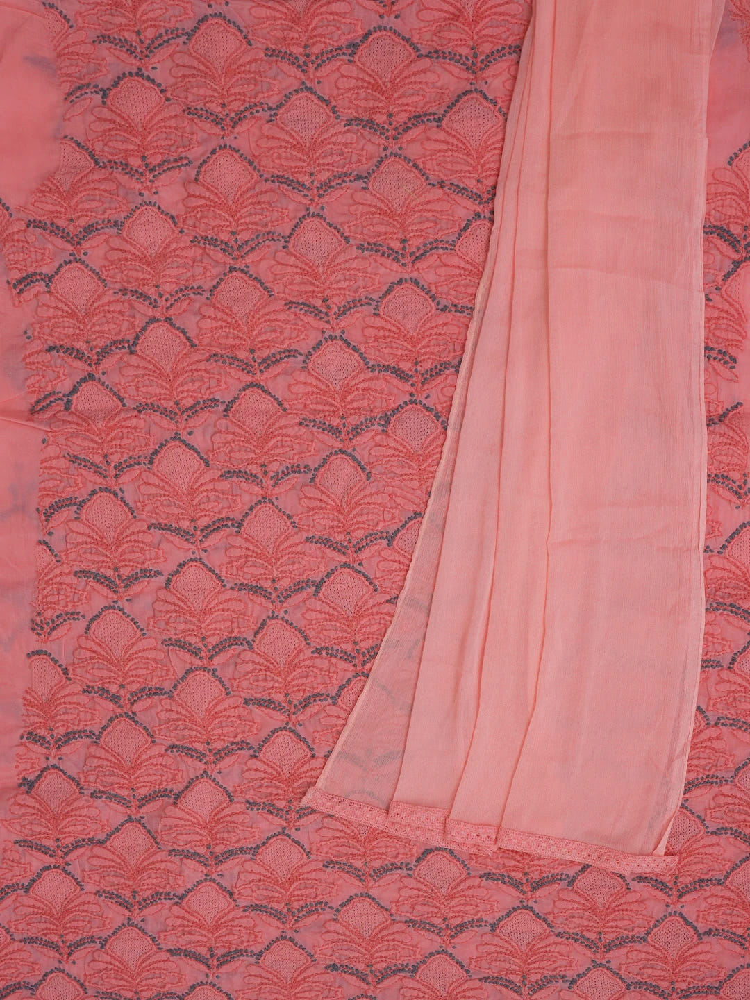 Ada Hand Embroidered Brink Pink Cotton Lucknowi Chikankari Unstitched Kurta Dupatta Set 01A82065