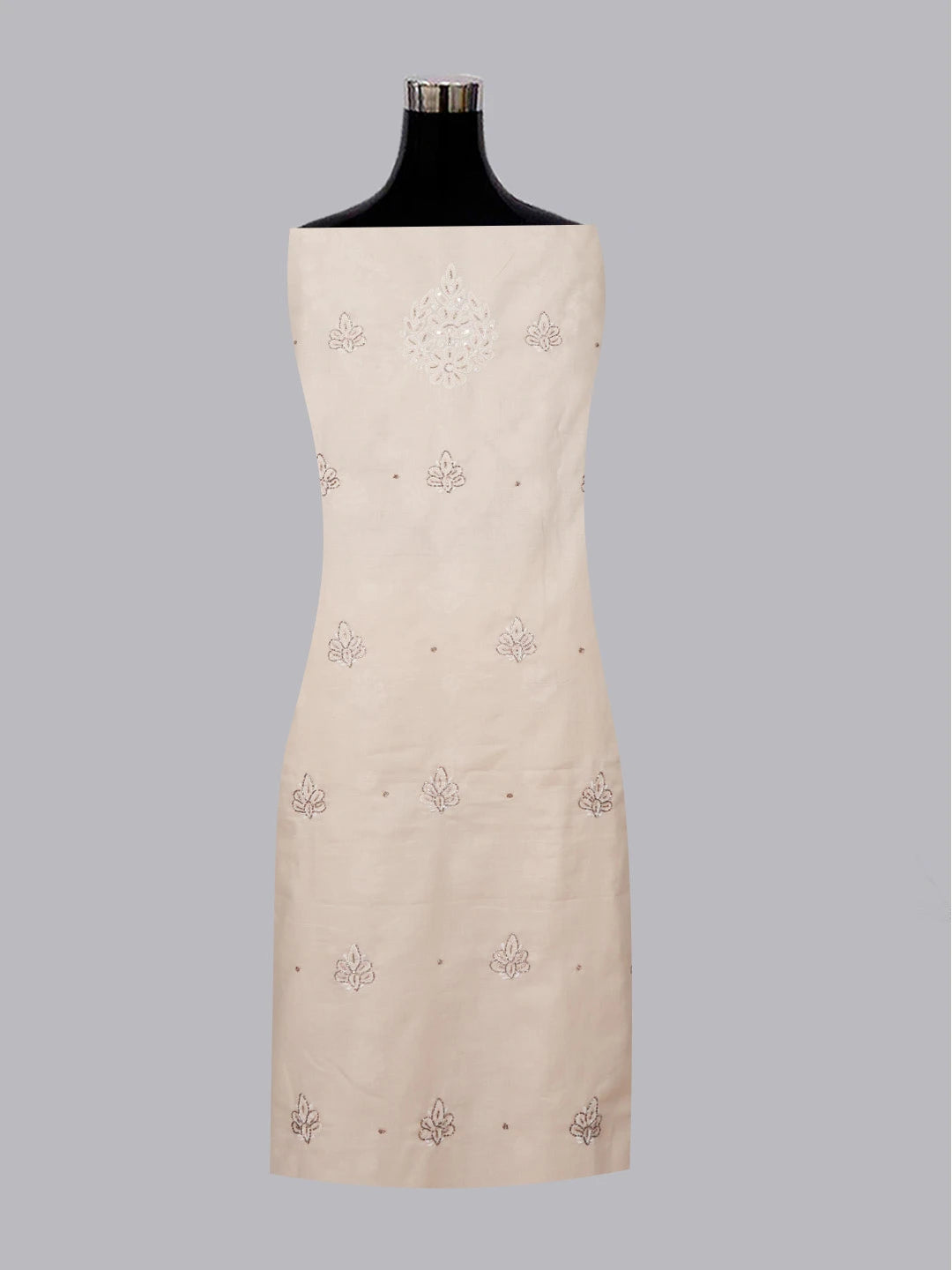 Ada Hand Embroidered Peach Cotton Lucknowi Chikankari Unstitched Suit Piece With Cutdana Work 01A322254