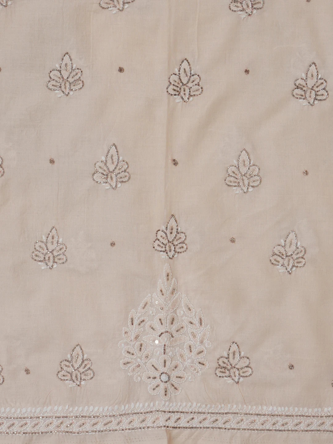 Ada Hand Embroidered Peach Cotton Lucknowi Chikankari Unstitched Suit Piece With Cutdana Work 01A322254