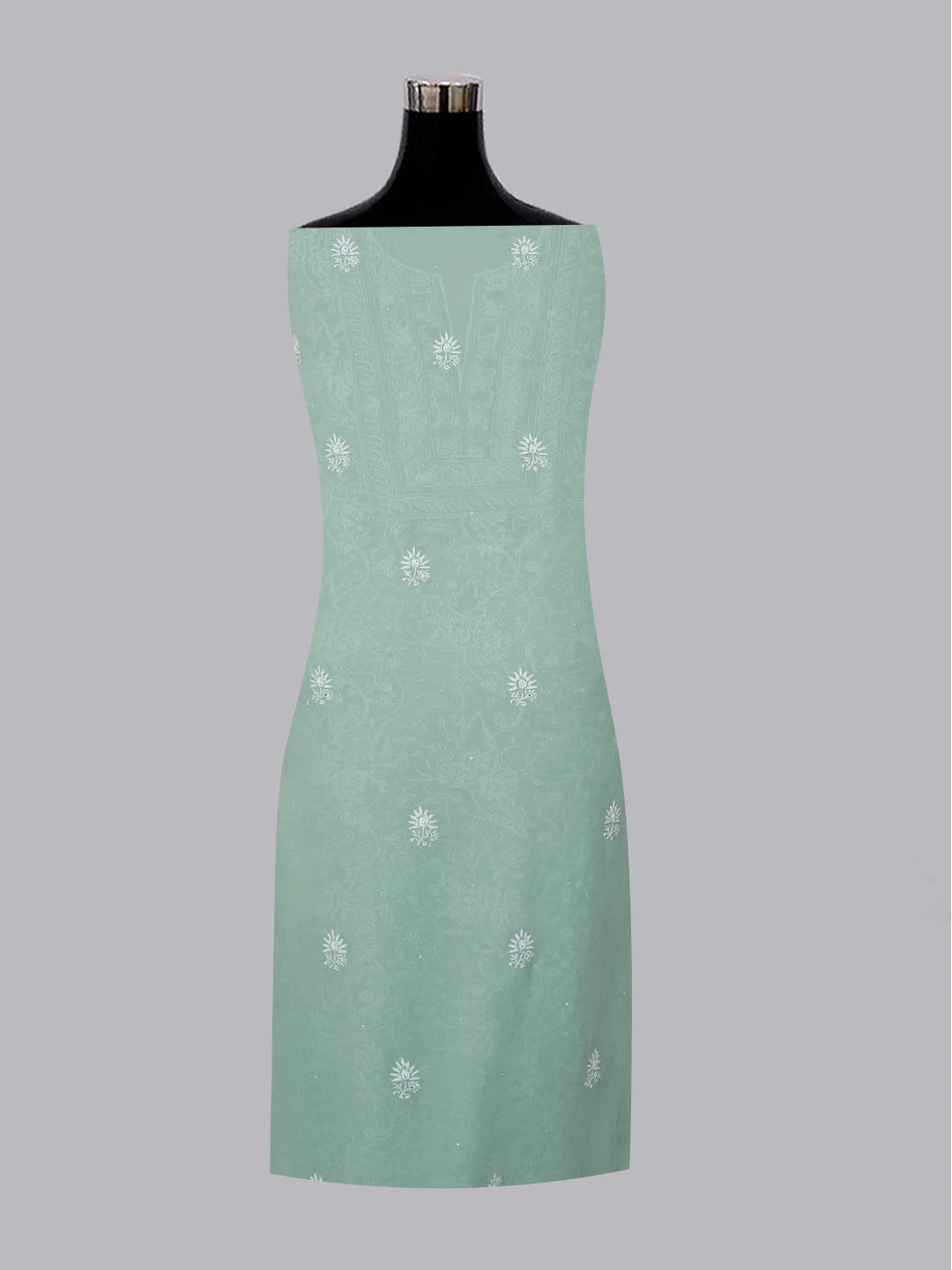 Ada Hand Embroidered Teal Green Pure Georgette Lucknowi Chikankari Unstitched Kurta Dupatta Set With Cutdana and Sequinned Work 01A584993
