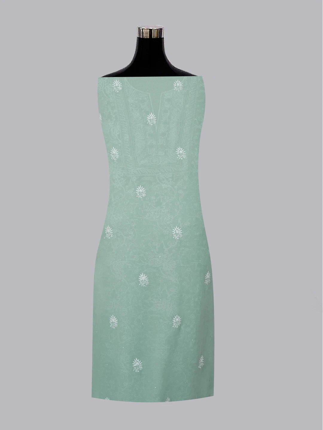 Ada Hand Embroidered Teal Green Pure Georgette Lucknowi Chikankari Unstitched Kurta Dupatta Set With Cutdana and Sequinned Work 01A584993