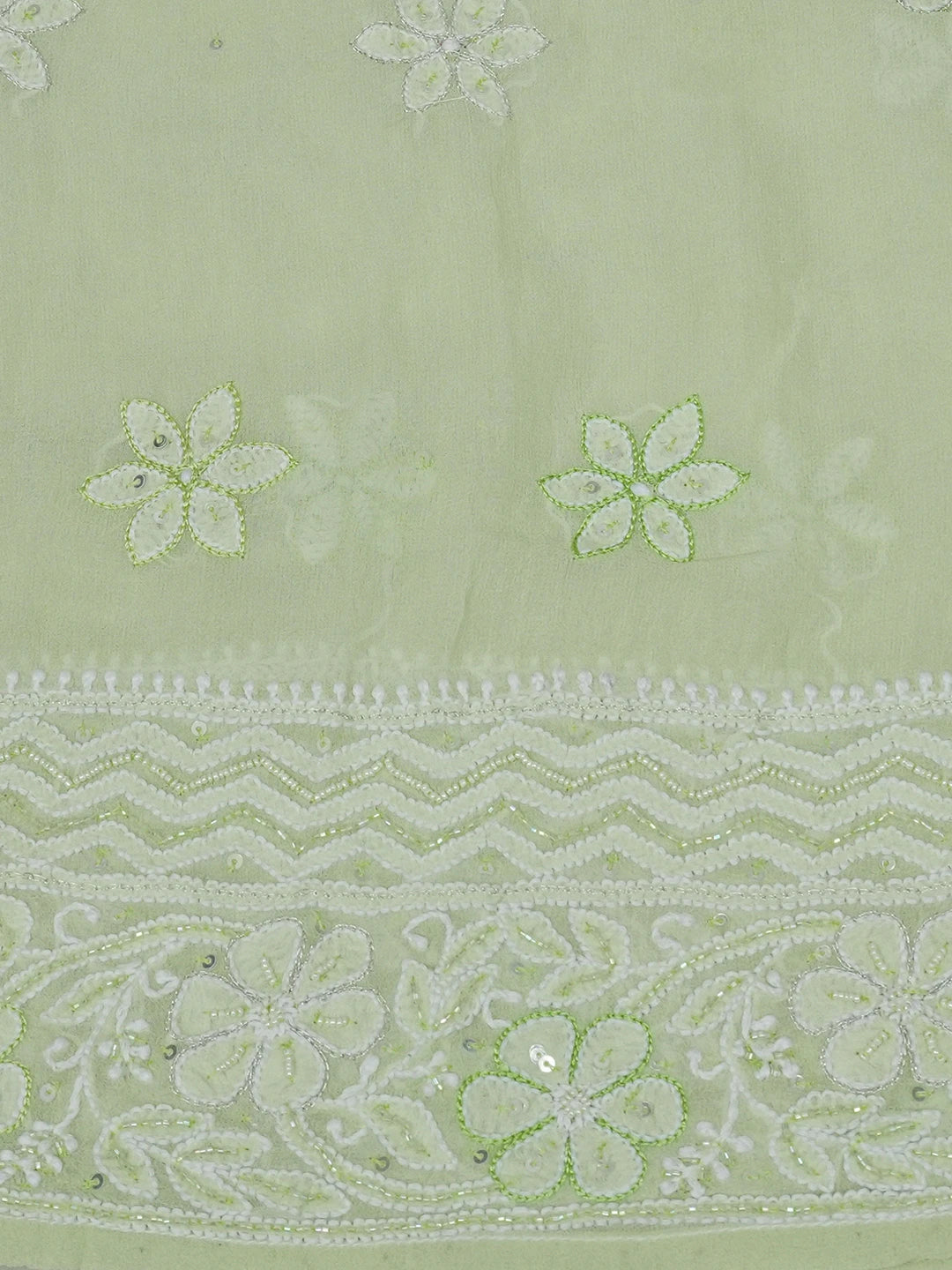Ada Hand Embroidered Lime Green Pure Georgette Lucknowi Chikankari Semi-Stitched Anarkali Kurta Dupatta Set With Cutdana and Zari Work 01A559260