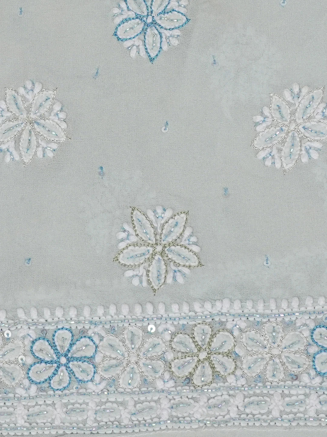 Ada Hand Embroidered Sky Blue Pure Georgette Lucknowi Chikankari Semi-Stitched Anarkali Kurta Dupatta Set With Cutdana and Pearl Work 01A569093