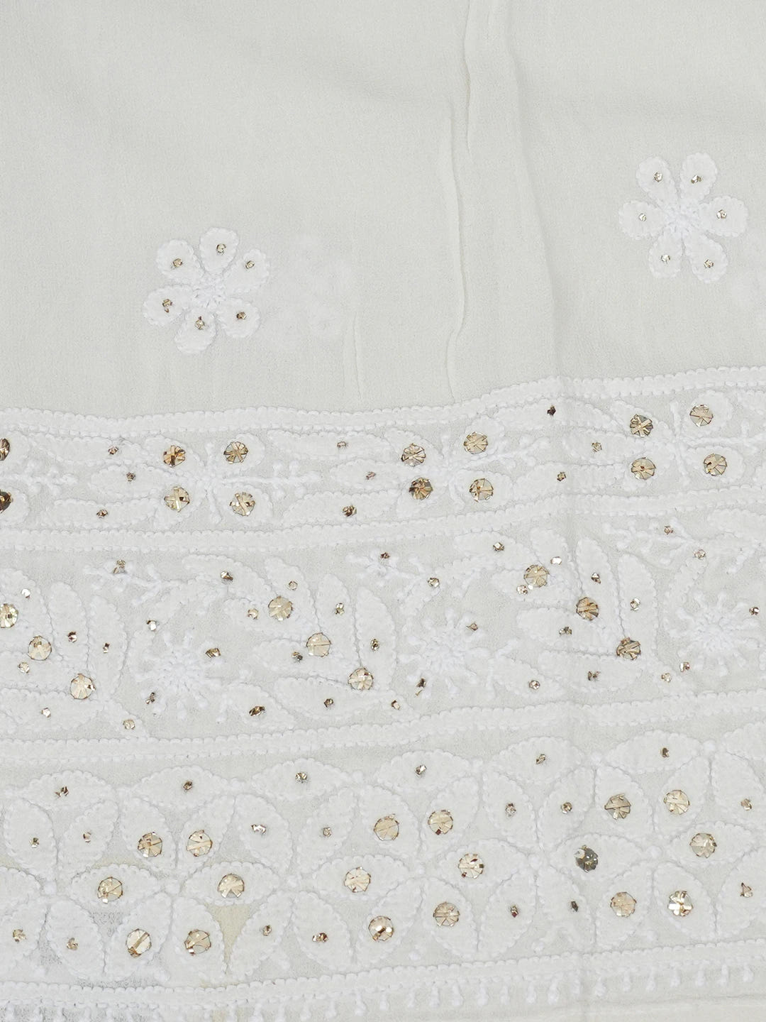 Ada Hand Embroidered Off White Pure Georgette Lucknowi Chikankari Semi-Stitched Anarkali Kurta Dupatta Set With Muqaish Work 01A342085