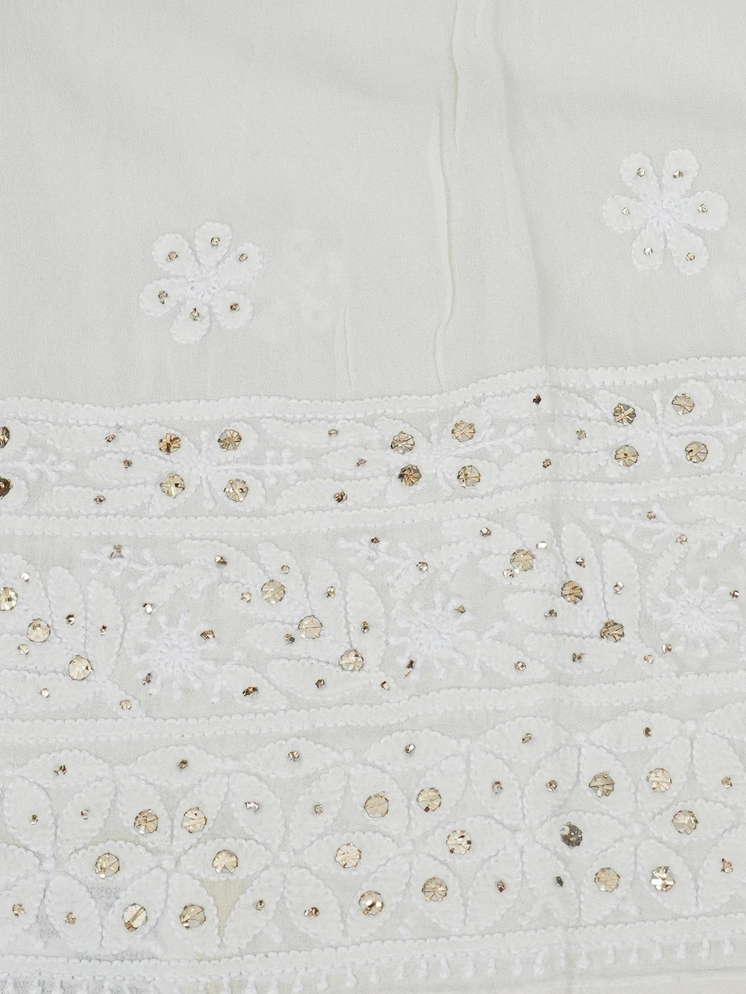 Ada Hand Embroidered Off White Pure Georgette Lucknowi Chikankari Semi-Stitched Anarkali Kurta Dupatta Set With Muqaish Work 01A342085