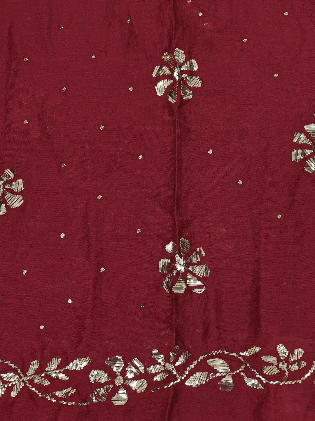 Ada Maroon Chanderi Lucknowi Chikankari Semi Stitched Anarkali Kurta Dupatta Set with Mukaish/Muqaish Work 01A301698
