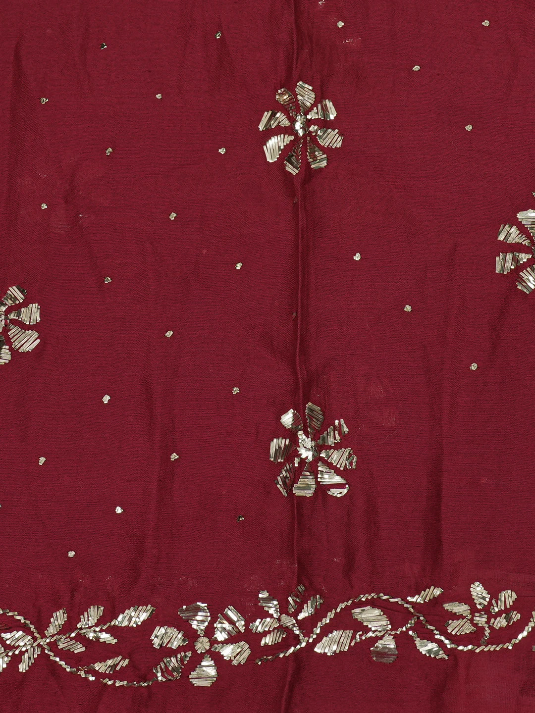 Ada Maroon Chanderi Lucknowi Chikankari Semi Stitched Anarkali Kurta Dupatta Set with Mukaish/Muqaish Work 01A301698