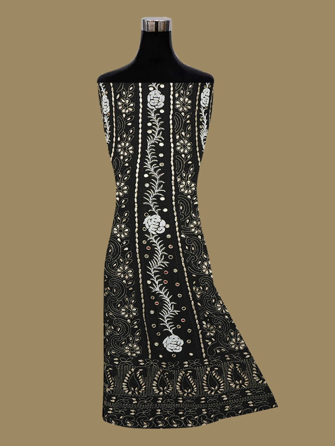 Ada Hand Embroidered Black Viscose Georgette Lucknowi Chikankari Semi-Stitched Anarkali Kurta Dupatta Set With Mirror and Pearl Work 01A487049