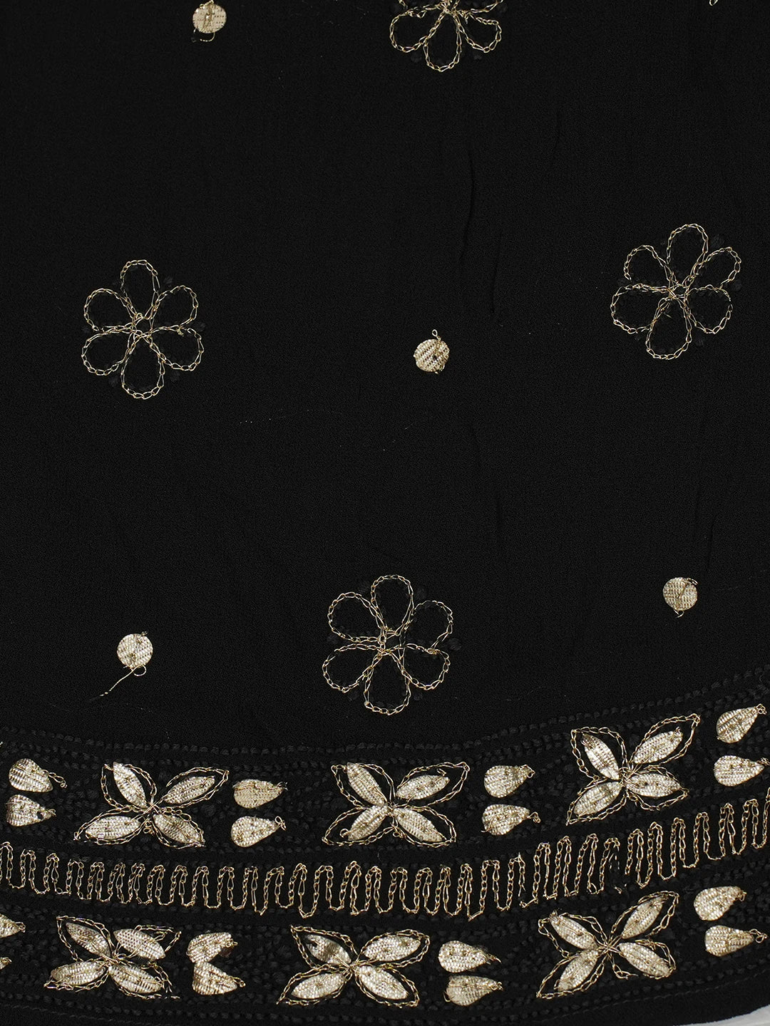Ada Hand Embroidered Black Viscose Georgette Lucknowi Chikankari Semi-Stitched Anarkali Kurta Dupatta Set With Mirror and Pearl Work 01A487049
