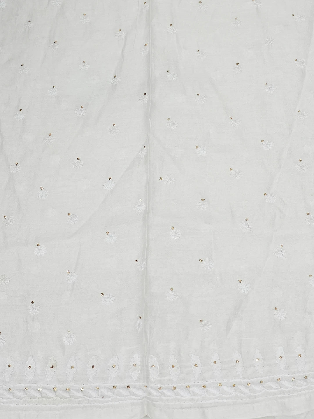 Ada Hand Embroidered White Chanderi Lucknowi Chikankari Semi-Stitched Anarkali Kurta Dupatta Set With Muqaish Work 01A380624