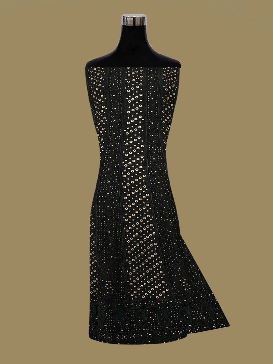Ada Hand Embroidered Black Viscose Georgette Lucknowi Chikankari Semi-Stitched Anarkali Kurta Dupatta Set With Muqaish Work 01A533104