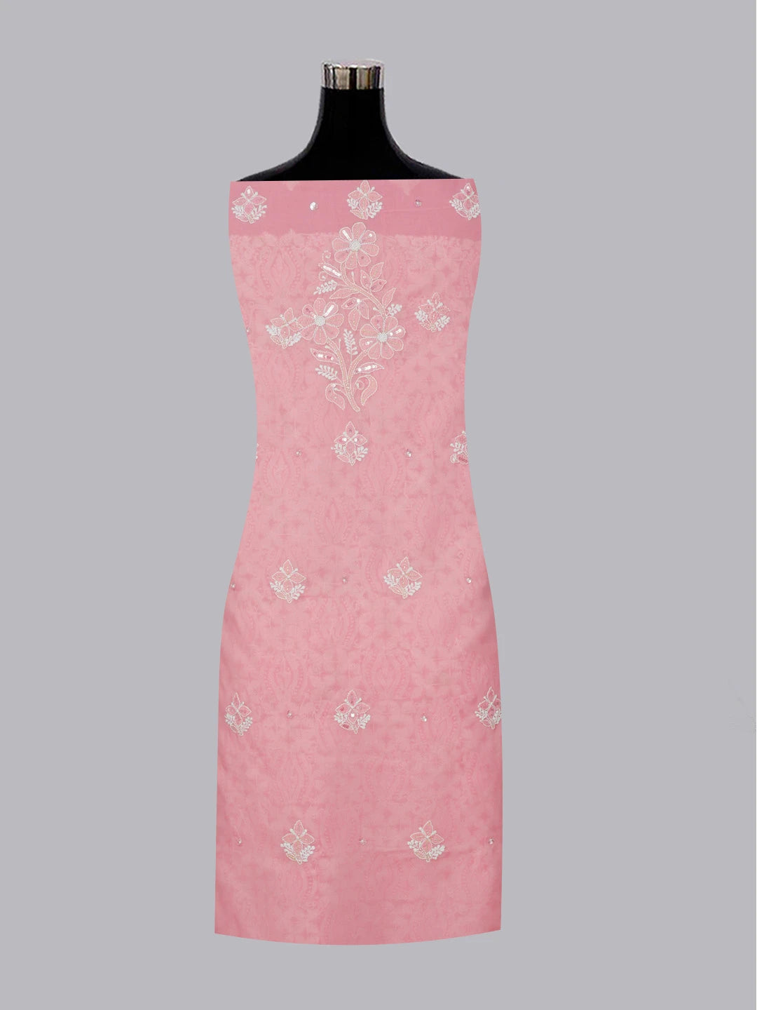 Ada Hand Embroidered Carrot Pink Cotton Lucknowi Chikankari Unstitched Suit Piece With Cutdana Work 01A403720