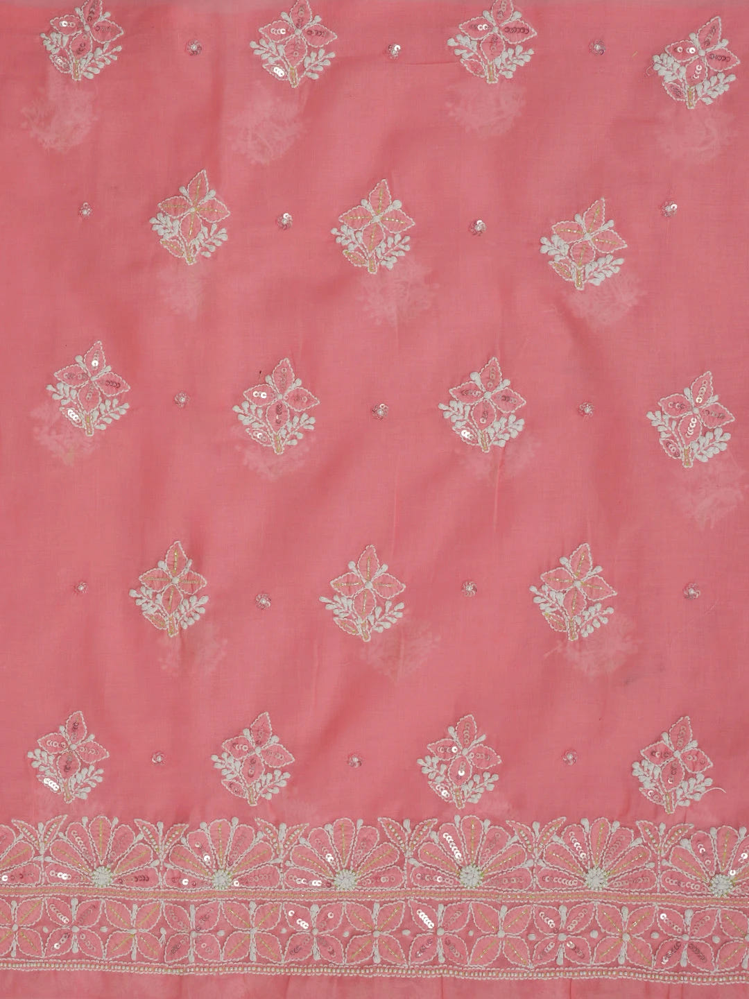 Ada Hand Embroidered Carrot Pink Cotton Lucknowi Chikankari Unstitched Suit Piece With Cutdana Work 01A403720