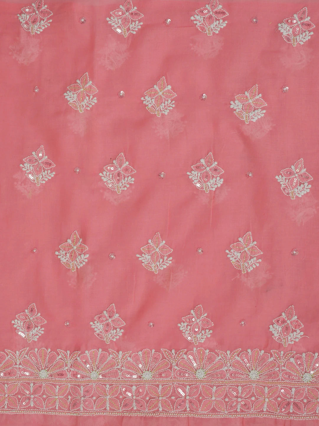 Ada Hand Embroidered Carrot Pink Cotton Lucknowi Chikankari Unstitched Suit Piece With Cutdana Work 01A403720