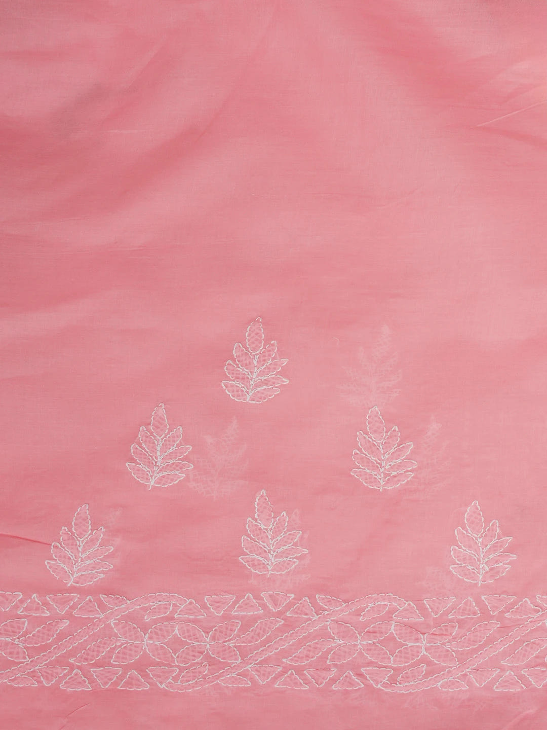 Ada Hand Embroidered Carrot Pink Cotton Lucknowi Chikankari Saree With Blouse 01A361615