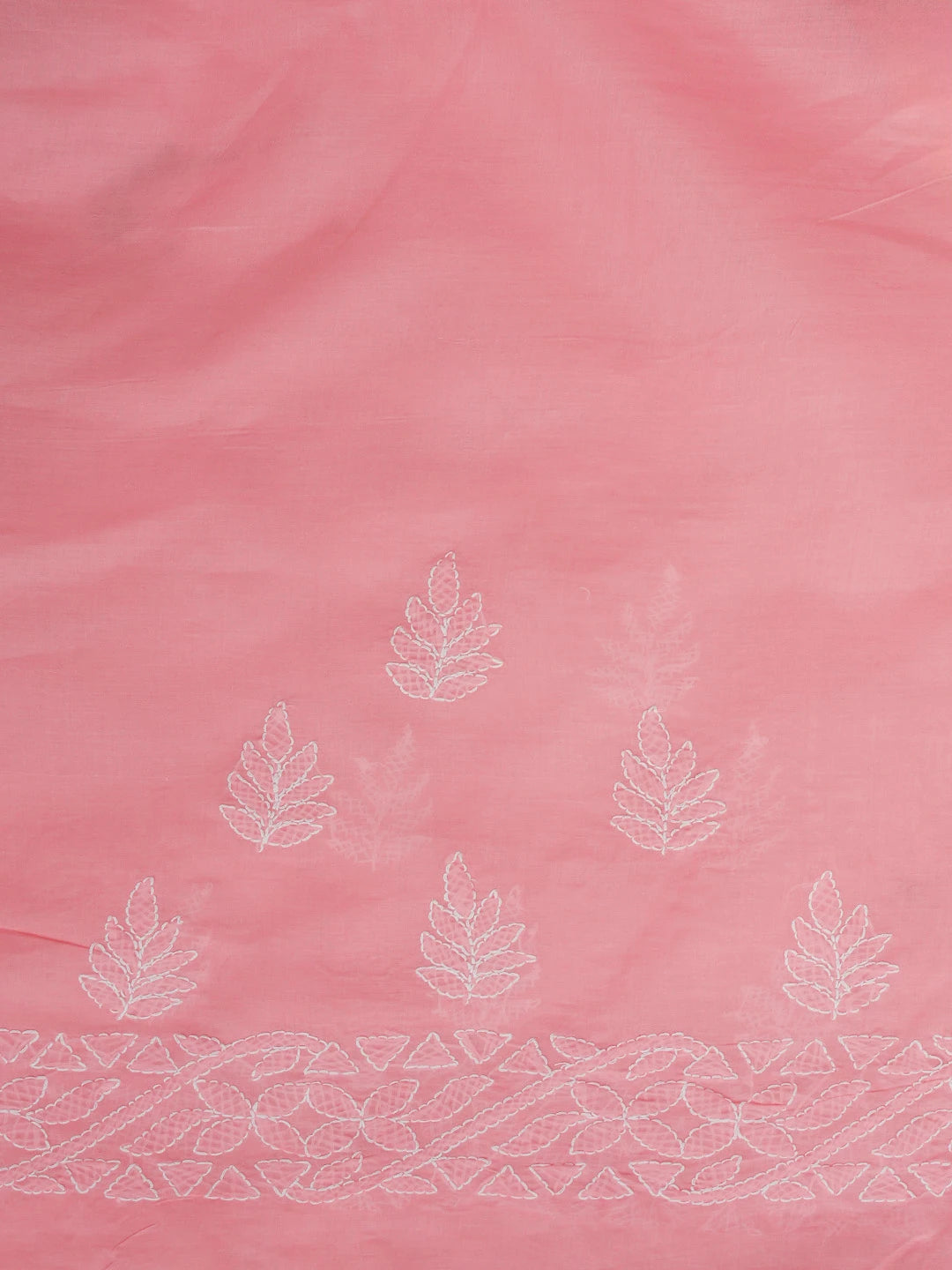 Ada Hand Embroidered Carrot Pink Cotton Lucknowi Chikankari Saree With Blouse 01A361615
