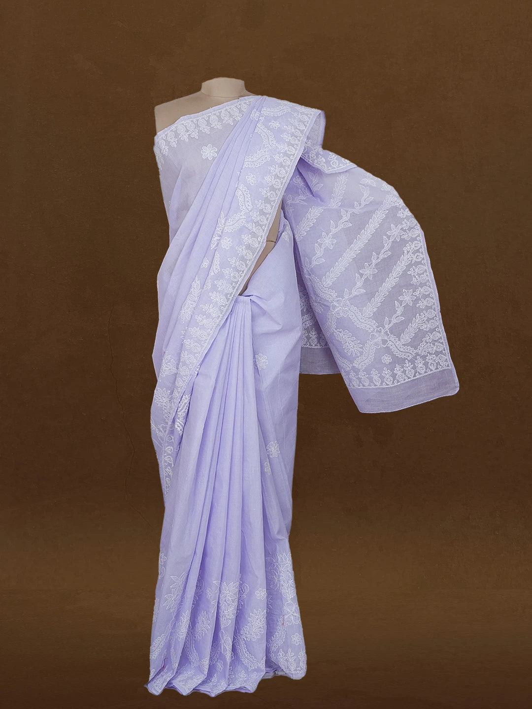 Ada Hand Embroidered Mauve Cotton Lucknowi Chikankari Saree With Blouse 01A521023