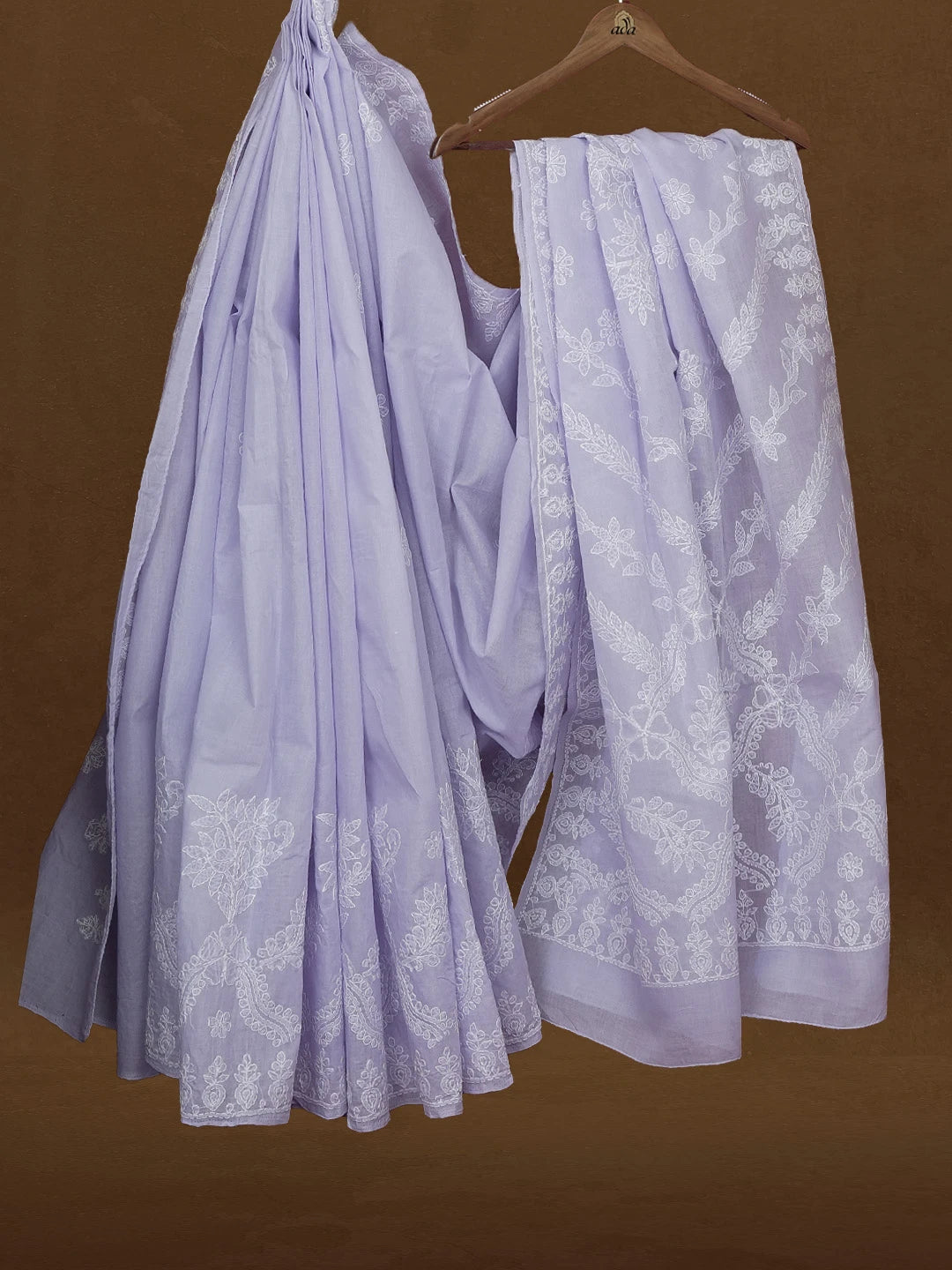 Ada Hand Embroidered Mauve Cotton Lucknowi Chikankari Saree With Blouse 01A521023