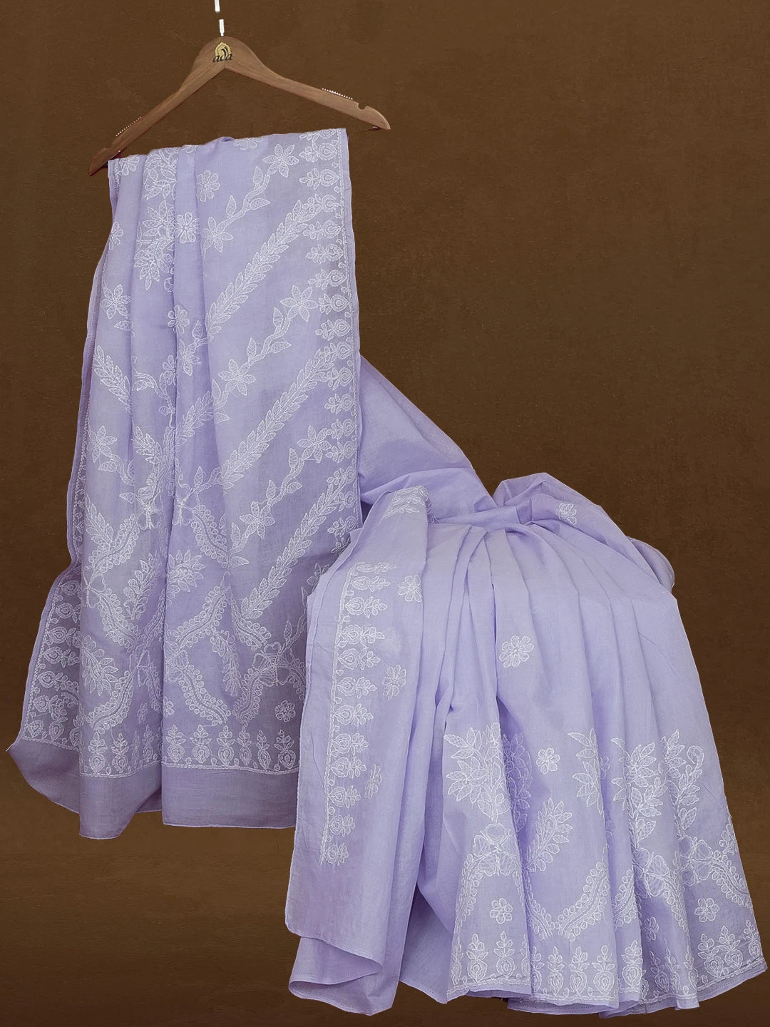 Ada Hand Embroidered Mauve Cotton Lucknowi Chikankari Saree With Blouse 01A521023