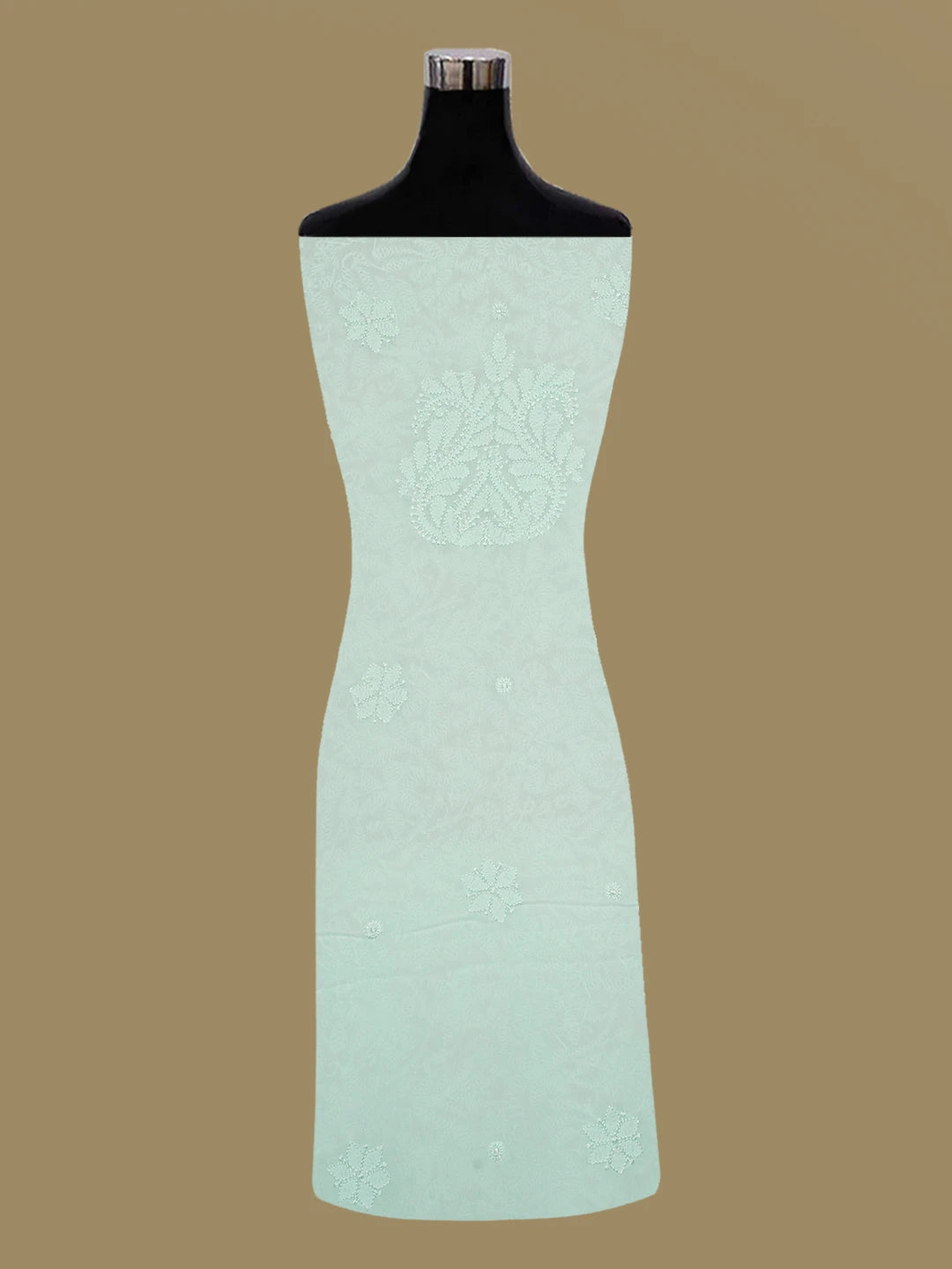 Ada Hand Embroidered Sea Green Viscose Georgette Lucknowi Chikankari Unstitched Kurta Dupatta Set 01A612313