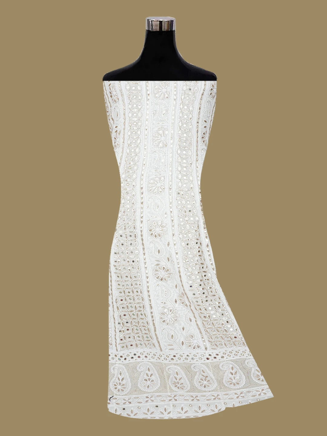 Ada Hand Embroidered White Pure Georgette Lucknowi Chikankari Semi-Stitched Anarkali Kurta Dupatta Set With Zari Work 01A582858