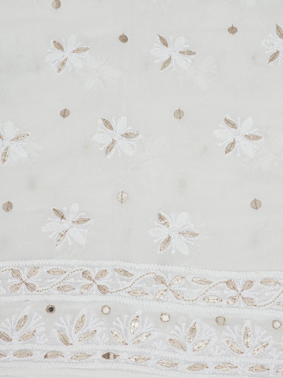 Ada Hand Embroidered White Pure Georgette Lucknowi Chikankari Semi-Stitched Anarkali Kurta Dupatta Set With Zari Work 01A582858