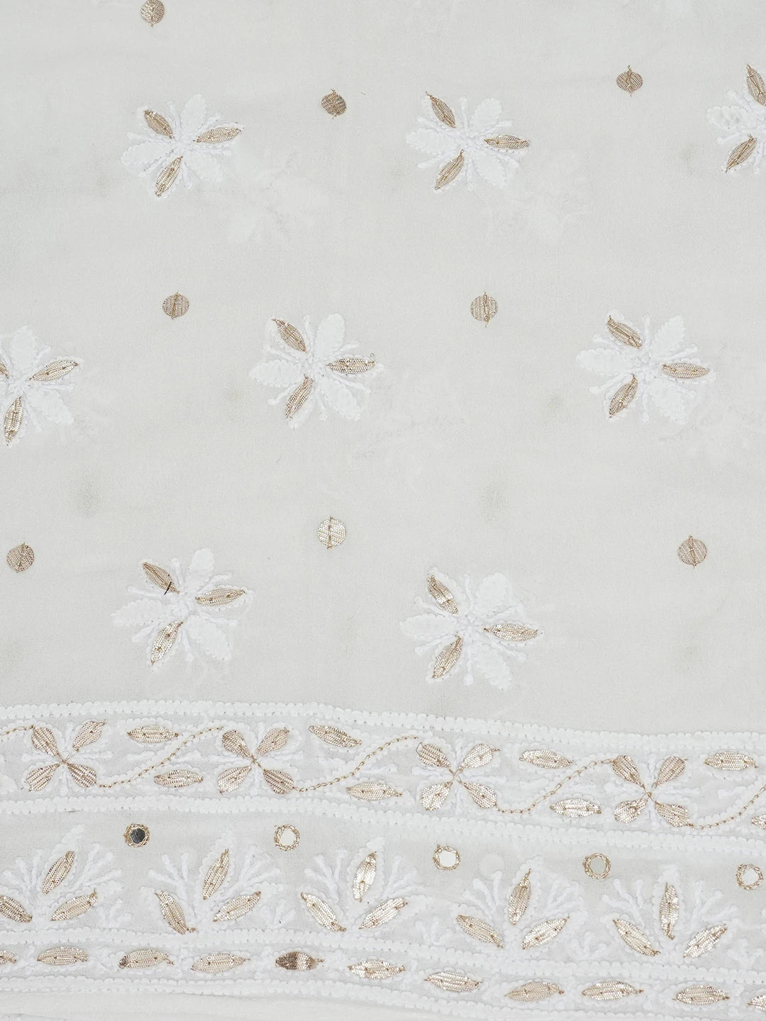 Ada Hand Embroidered White Pure Georgette Lucknowi Chikankari Semi-Stitched Anarkali Kurta Dupatta Set With Zari Work 01A582858