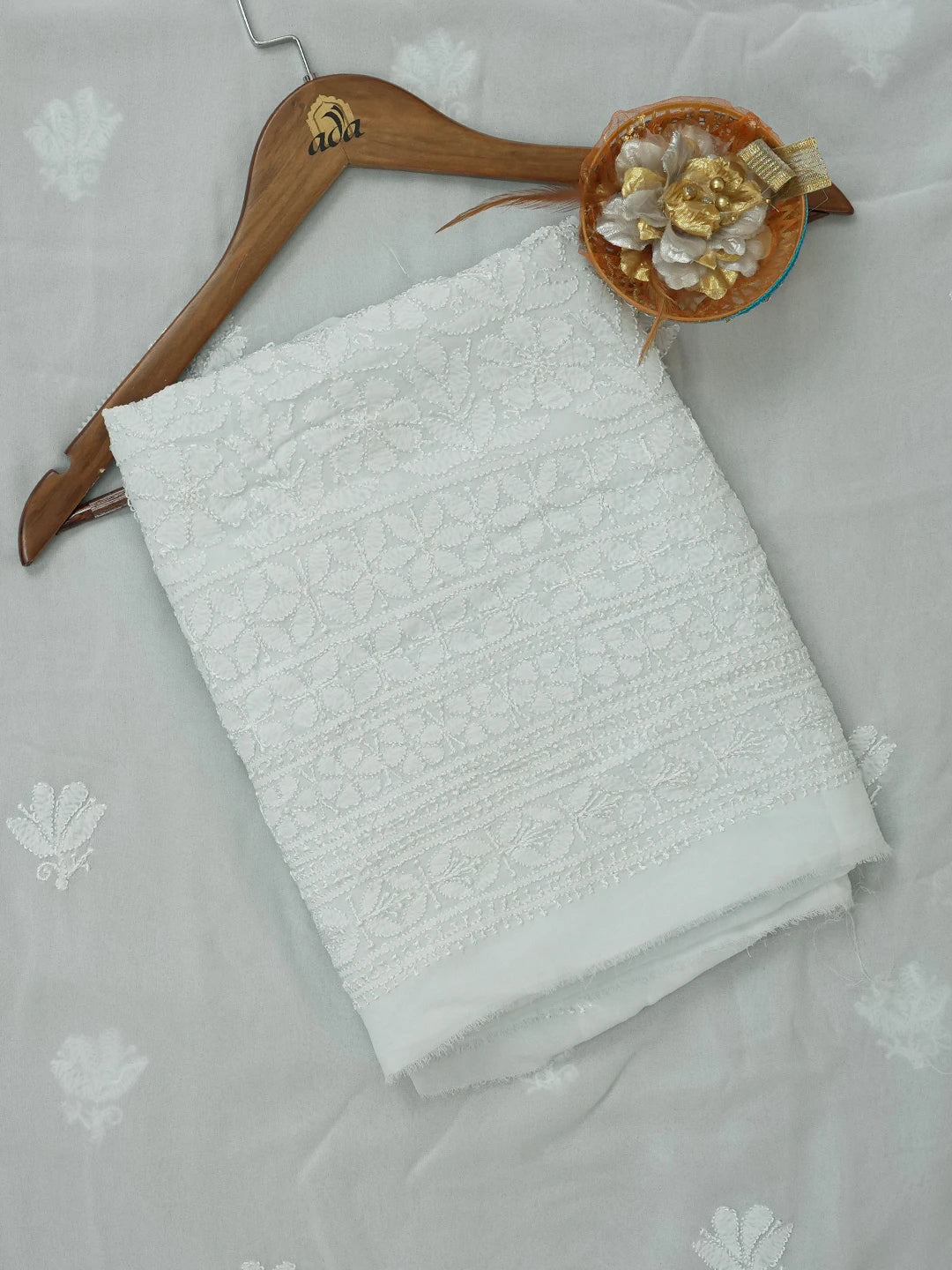 Ada Hand Embroidered Light Blue Viscose Georgette Lucknowi Chikankari Unstitched Kurta Dupatta Set 01A612323