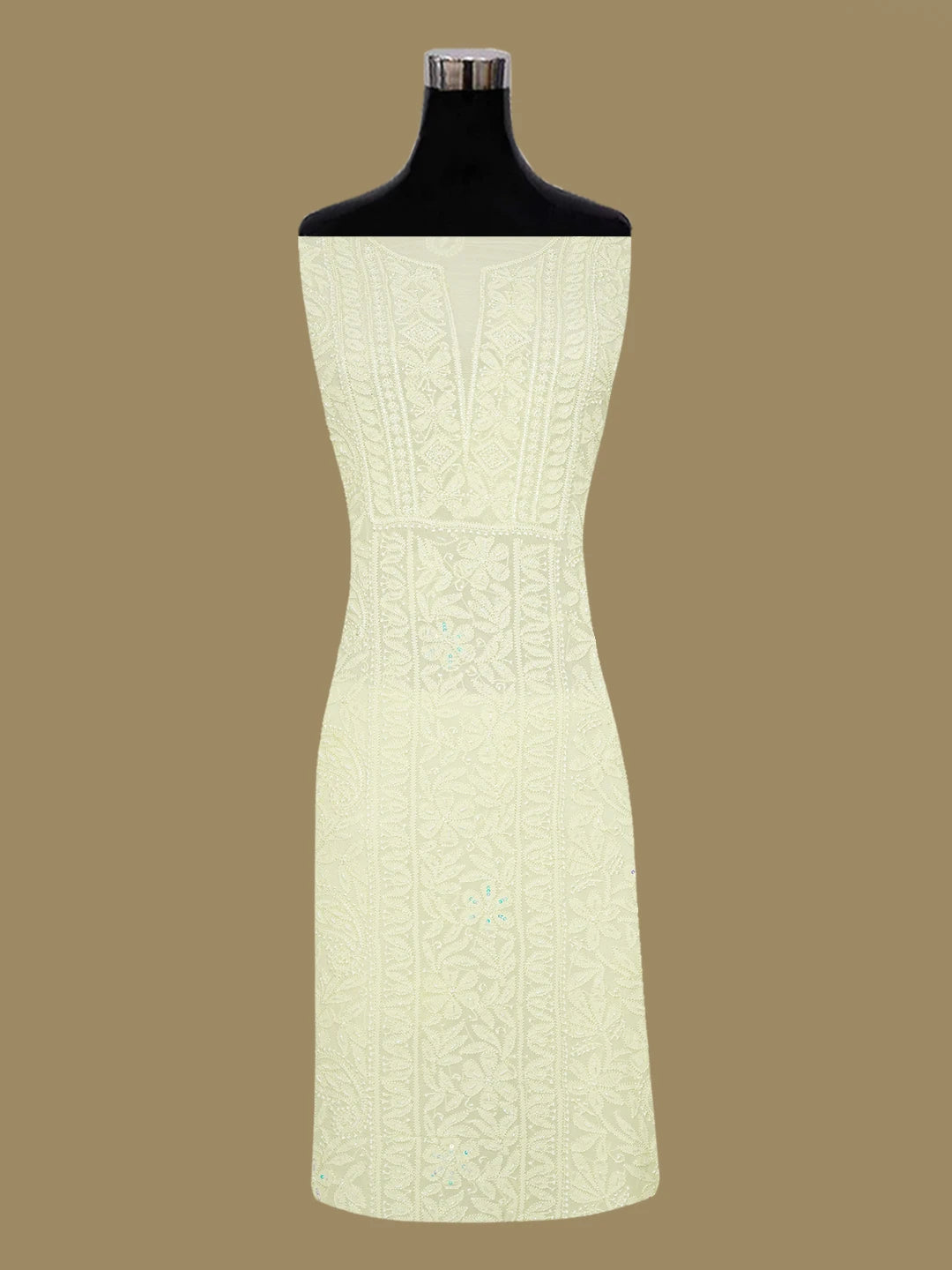 Ada Hand Embroidered Lemon Viscose Georgette Lucknowi Chikankari Unstitched Kurta Dupatta Set With Sequinned Work 01A612340