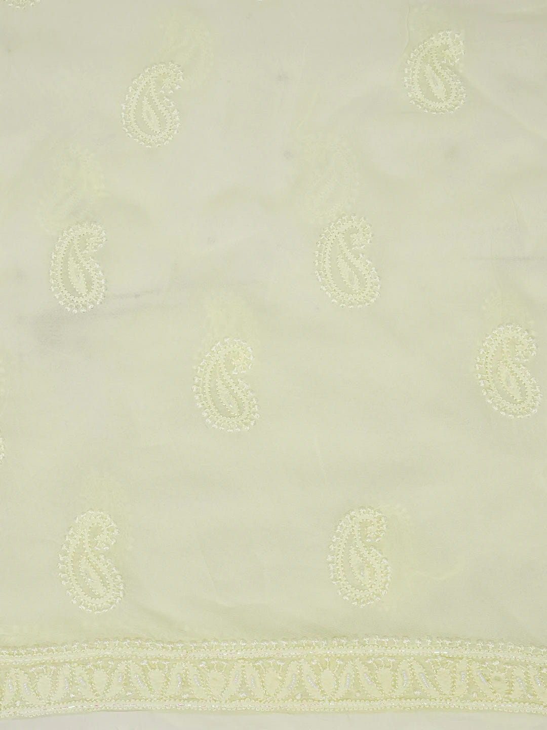 Ada Hand Embroidered Lemon Viscose Georgette Lucknowi Chikankari Unstitched Kurta Dupatta Set With Sequinned Work 01A612340