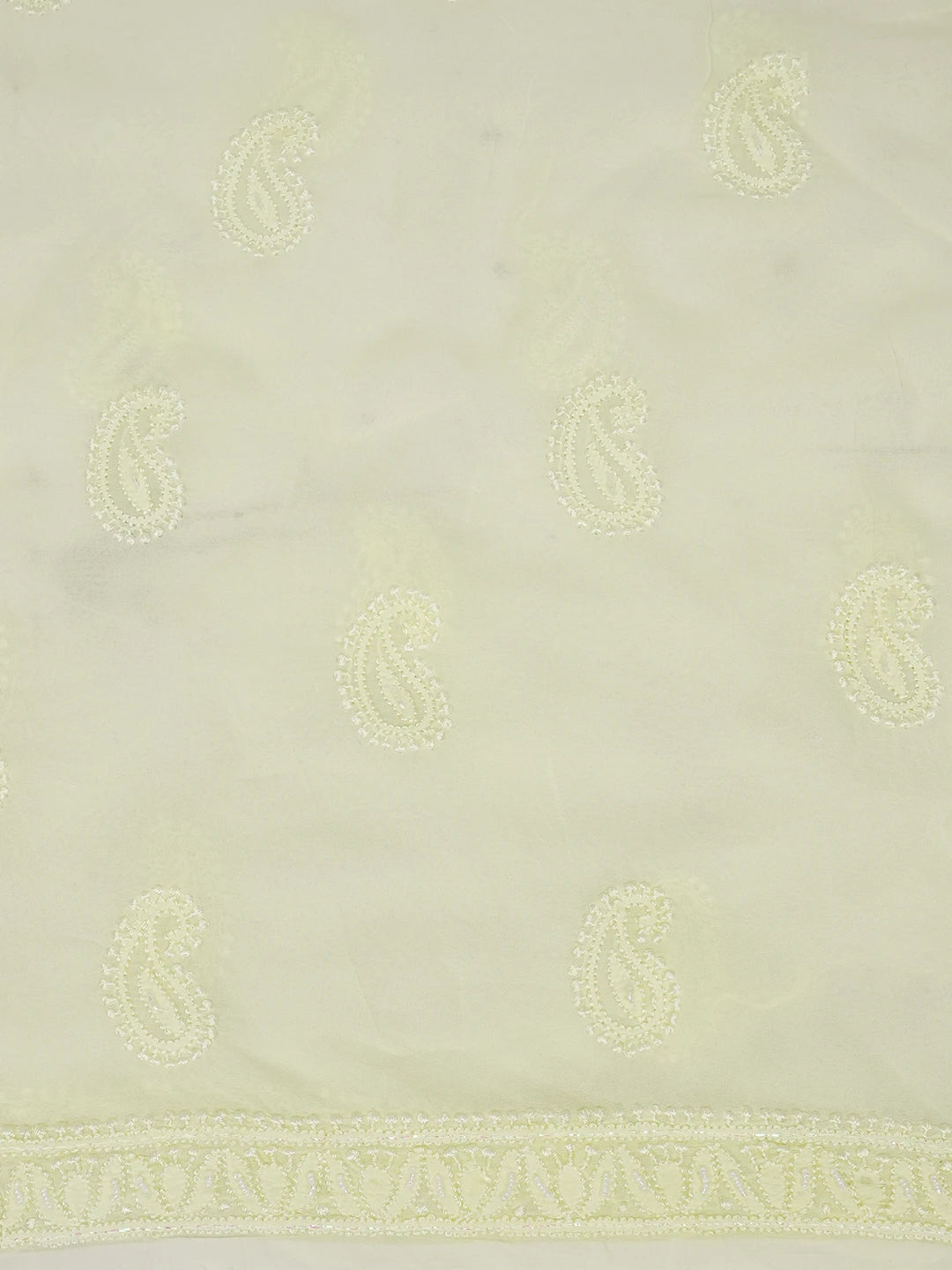 Ada Hand Embroidered Lemon Viscose Georgette Lucknowi Chikankari Unstitched Kurta Dupatta Set With Sequinned Work 01A612340