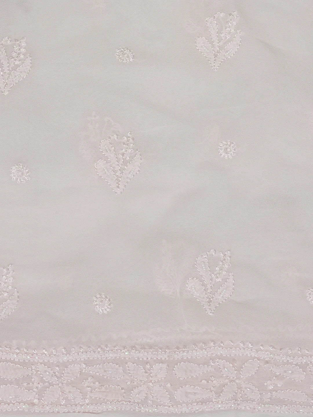 Ada Hand Embroidered Tea Rose Pink Viscose Georgette Lucknowi Chikankari Unstitched Kurta Dupatta Set with Sequinned Work 01A612329