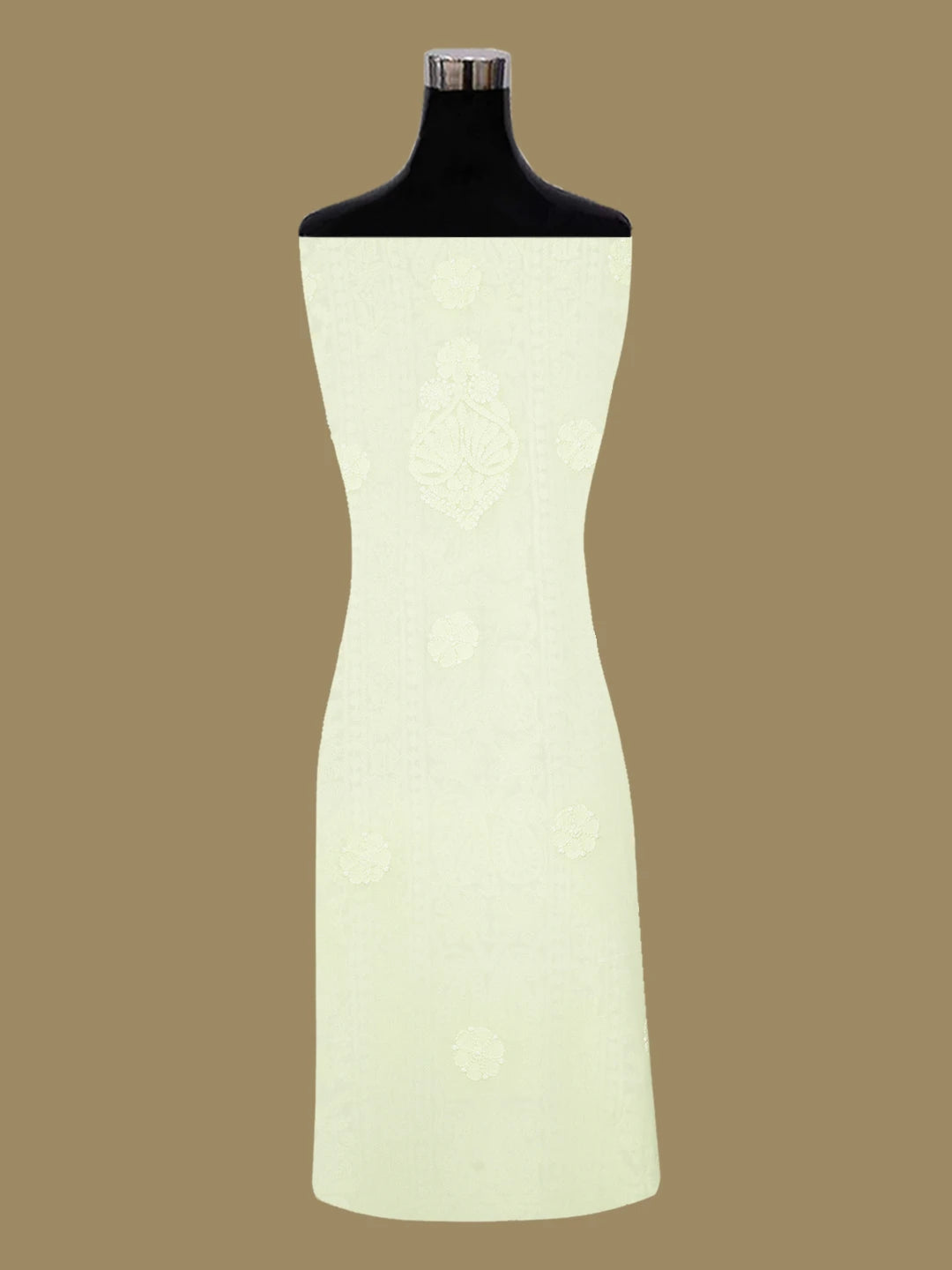 Ada Hand Embroidered Lemon Viscose Georgette Lucknowi Chikankari Unstitched Kurta Dupatta Set 01A612298