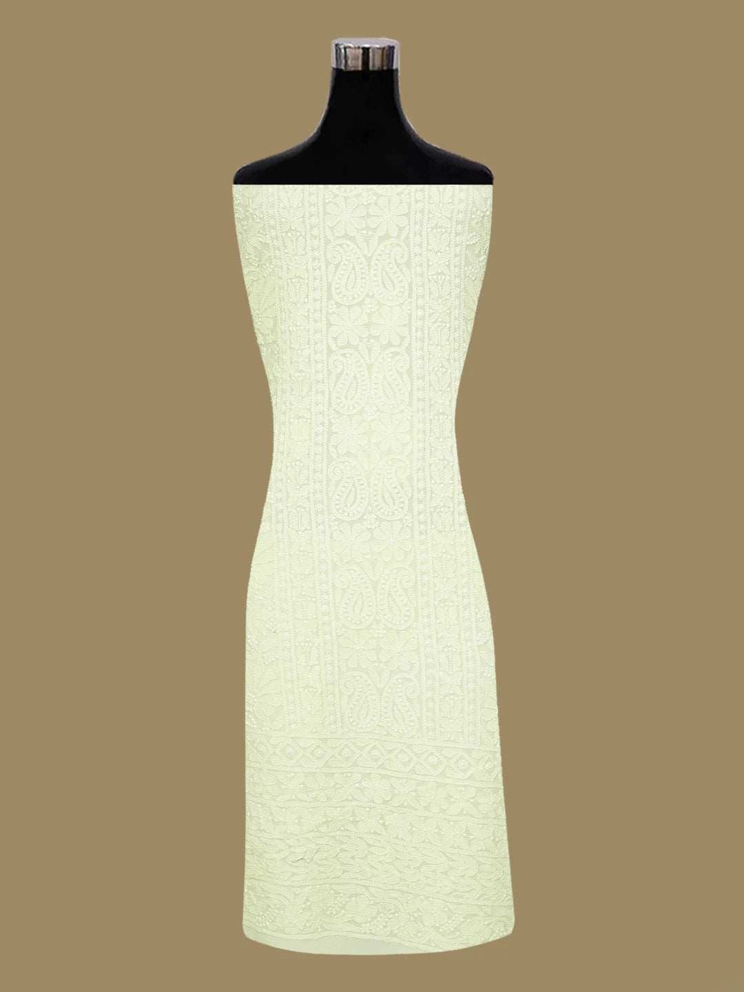 Ada Hand Embroidered Lemon Viscose Georgette Lucknowi Chikankari Unstitched Kurta Dupatta Set 01A612298