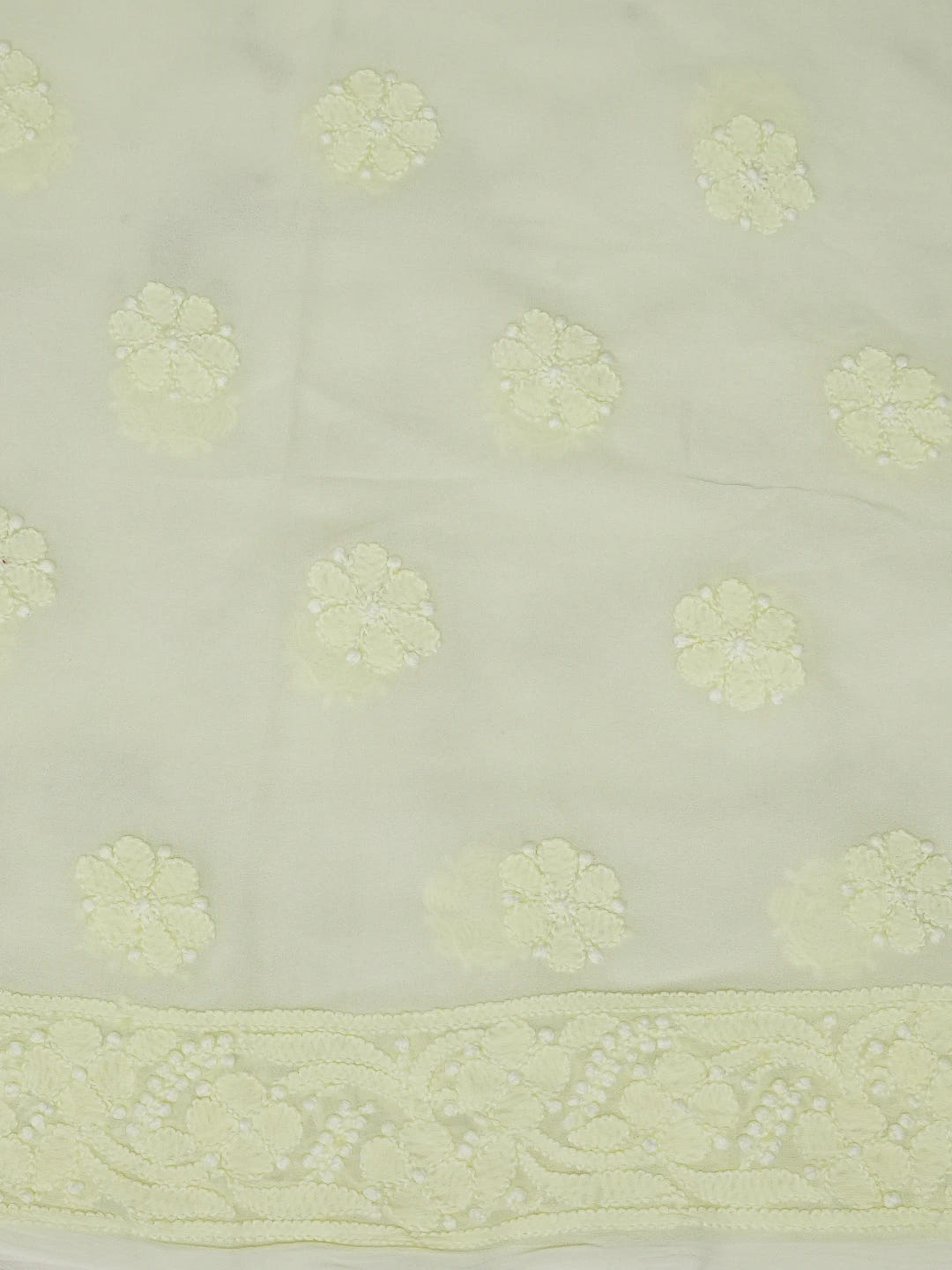 Ada Hand Embroidered Lemon Viscose Georgette Lucknowi Chikankari Unstitched Kurta Dupatta Set 01A612298