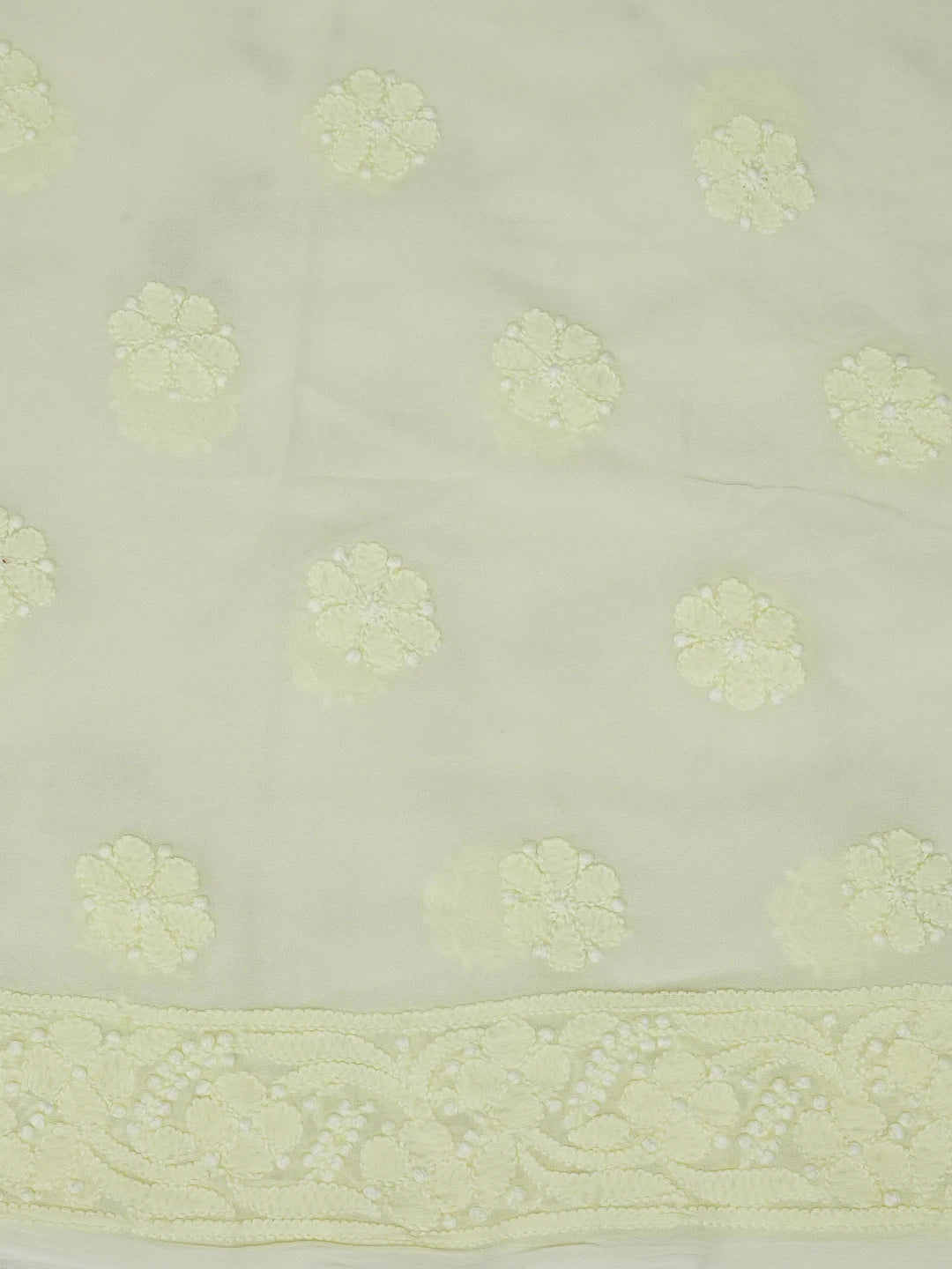 Ada Hand Embroidered Lemon Viscose Georgette Lucknowi Chikankari Unstitched Kurta Dupatta Set 01A612298