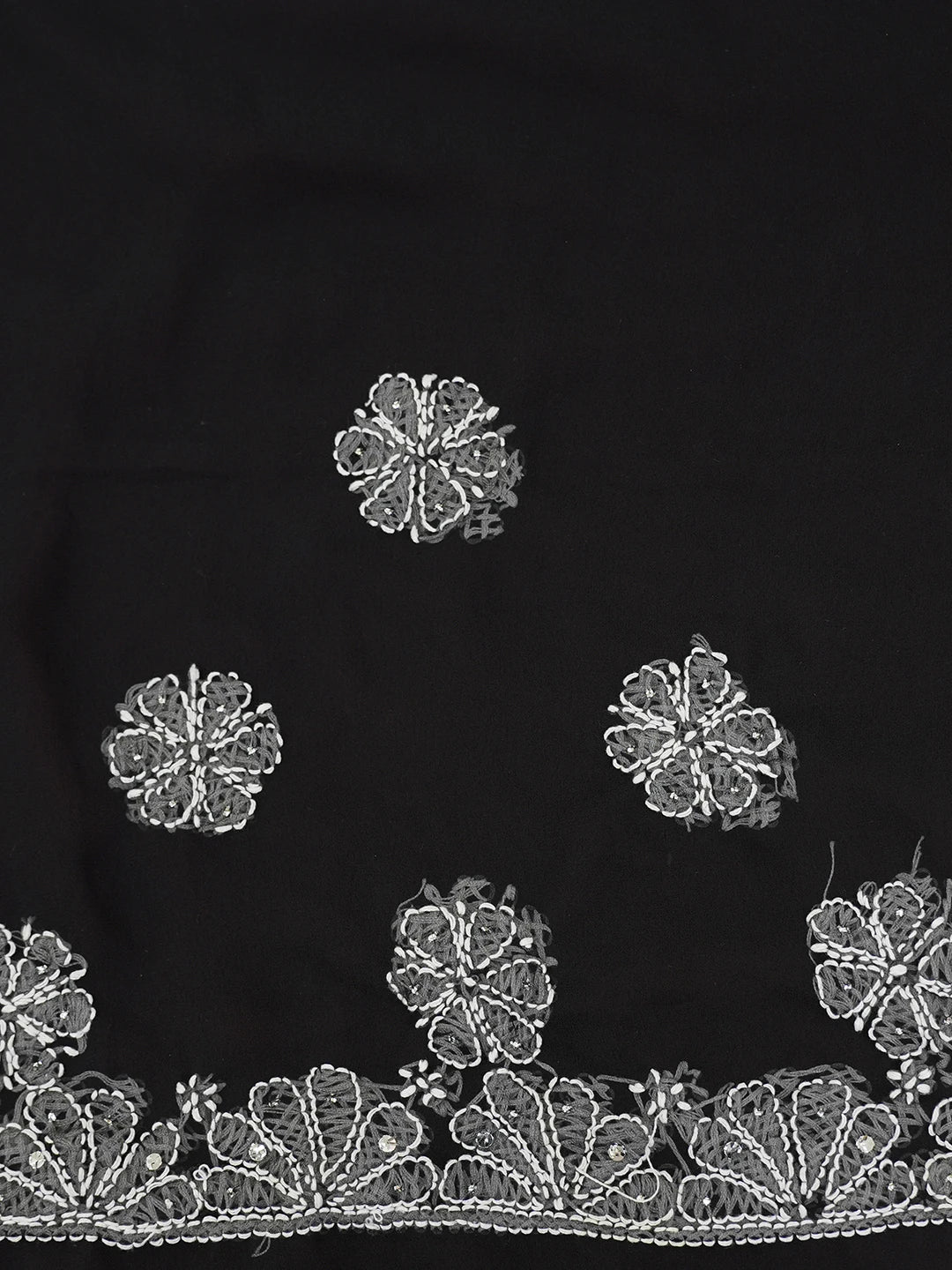 Ada Hand Embroidered Black Faux Georgette Lucknowi Chikankari Saree and Blouse With Muqaish Work 01A583280