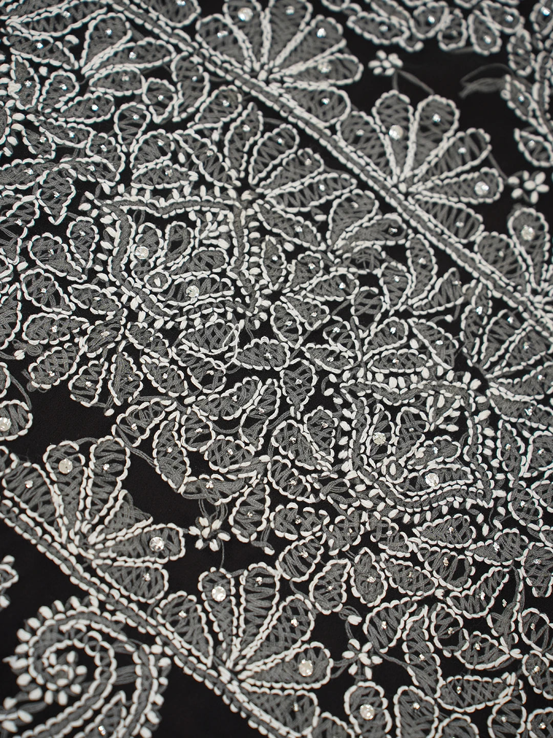 Ada Hand Embroidered Black Faux Georgette Lucknowi Chikankari Saree and Blouse With Muqaish Work 01A583280