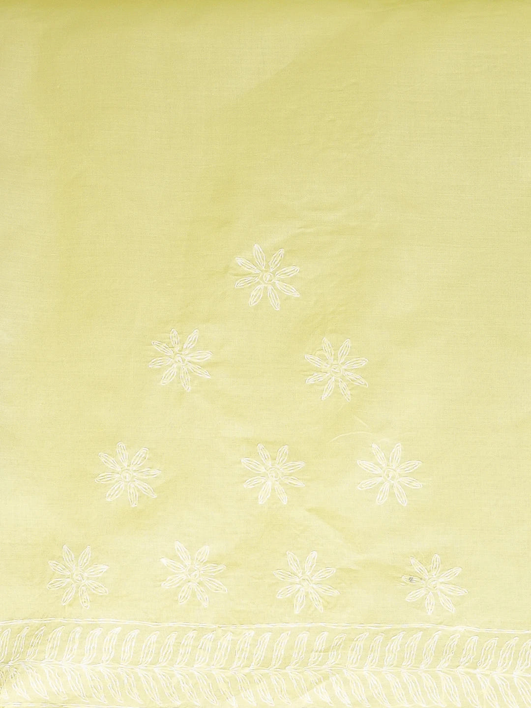 Ada Hand Embroidered Lemon Yellow Cotton Lucknowi Chikankari Saree With Blouse 01A551336