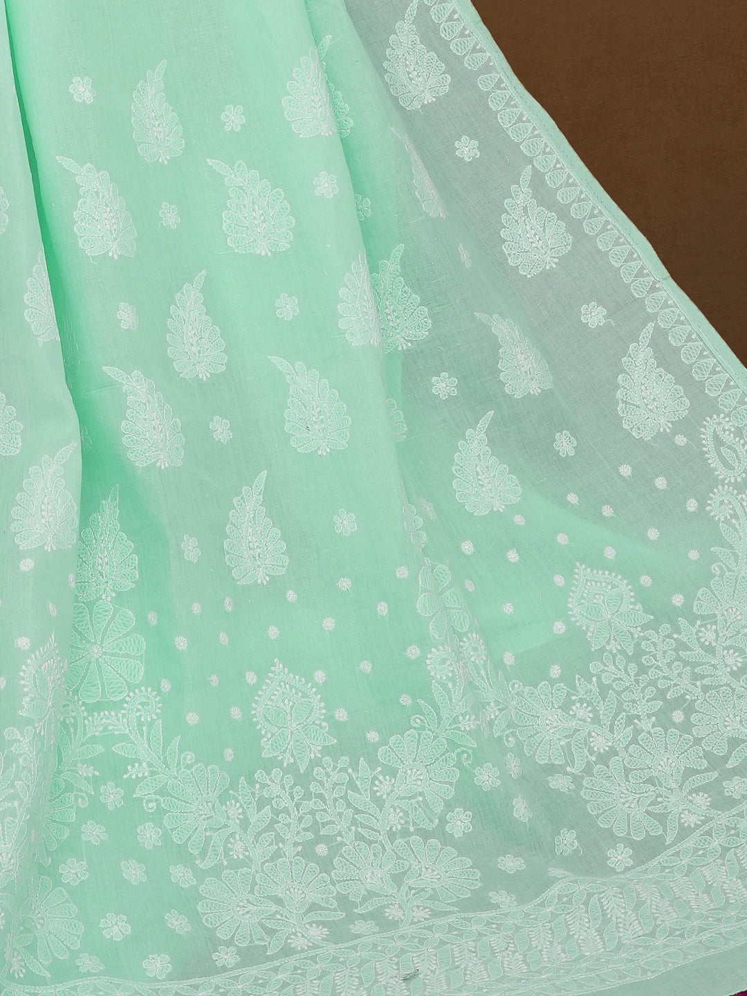 Ada Hand Embroidered Sea Green Cotton Lucknowi Chikankari Saree and Blouse 01A565094