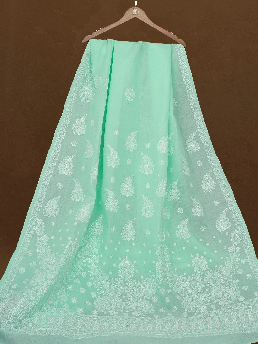 Ada Hand Embroidered Sea Green Cotton Lucknowi Chikankari Saree and Blouse 01A565094