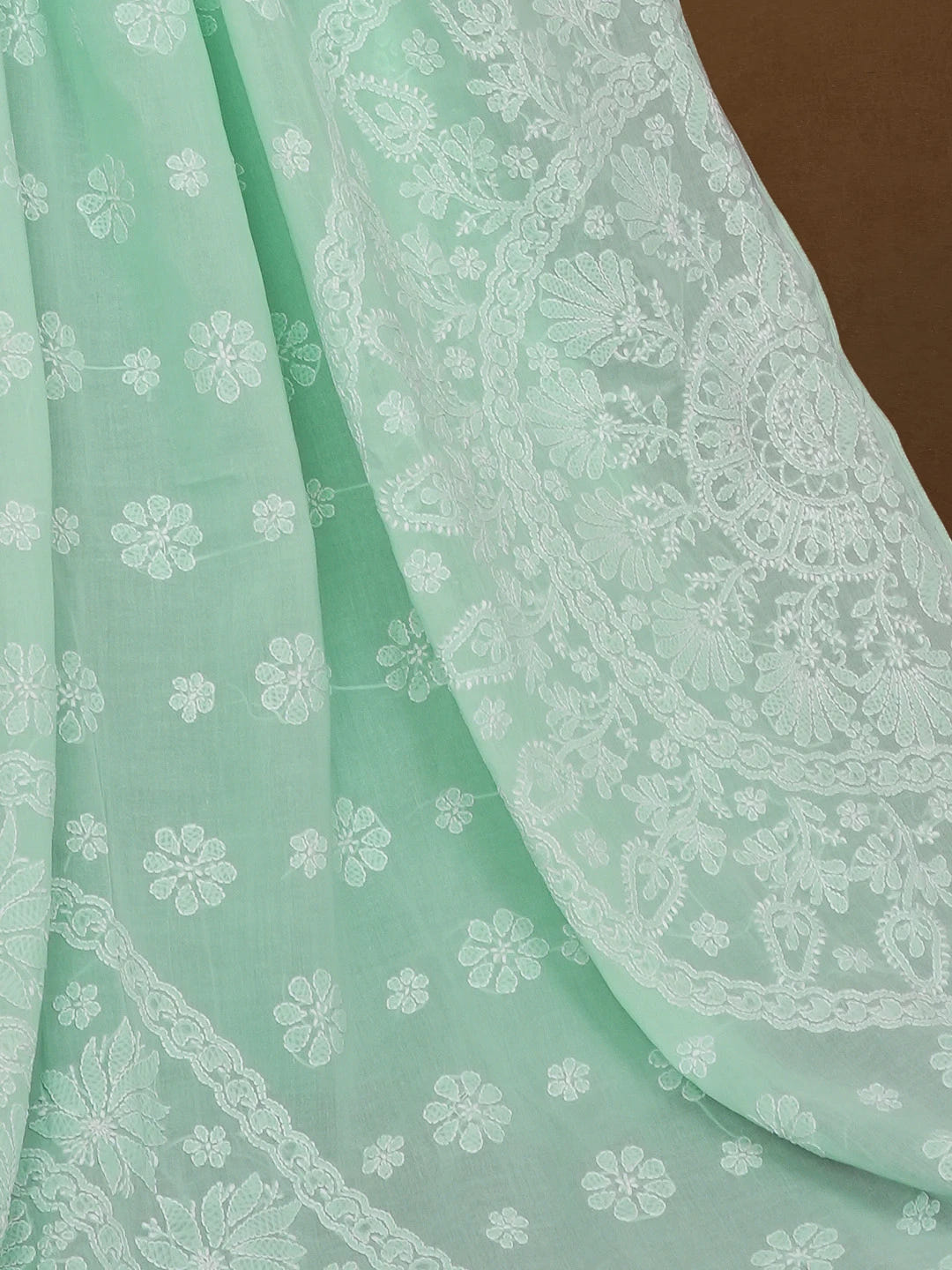 Ada Hand Embroidered Sea Green Cotton Lucknowi Chikankari Saree and Blouse 01A580301