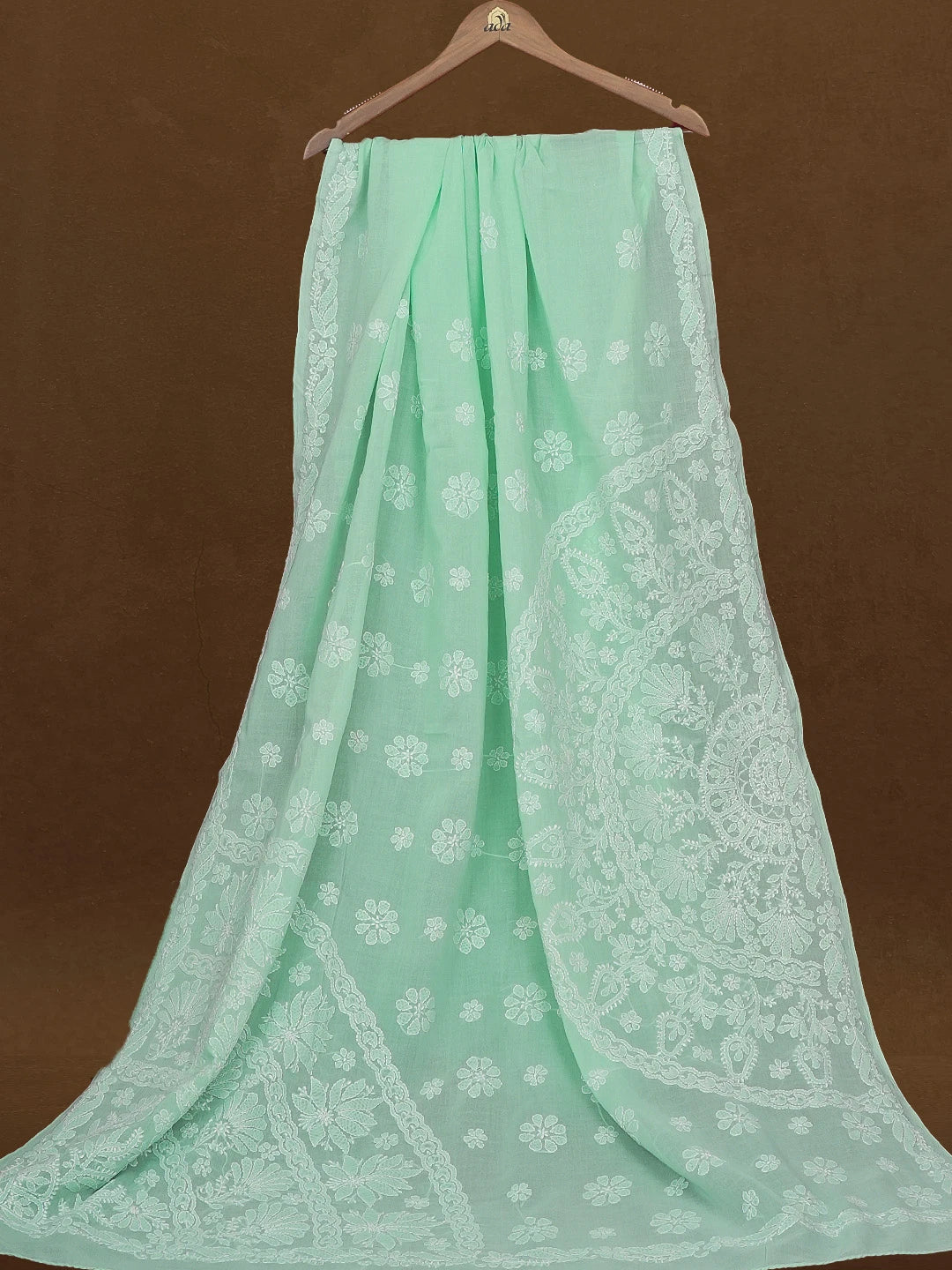 Ada Hand Embroidered Sea Green Cotton Lucknowi Chikankari Saree and Blouse 01A580301