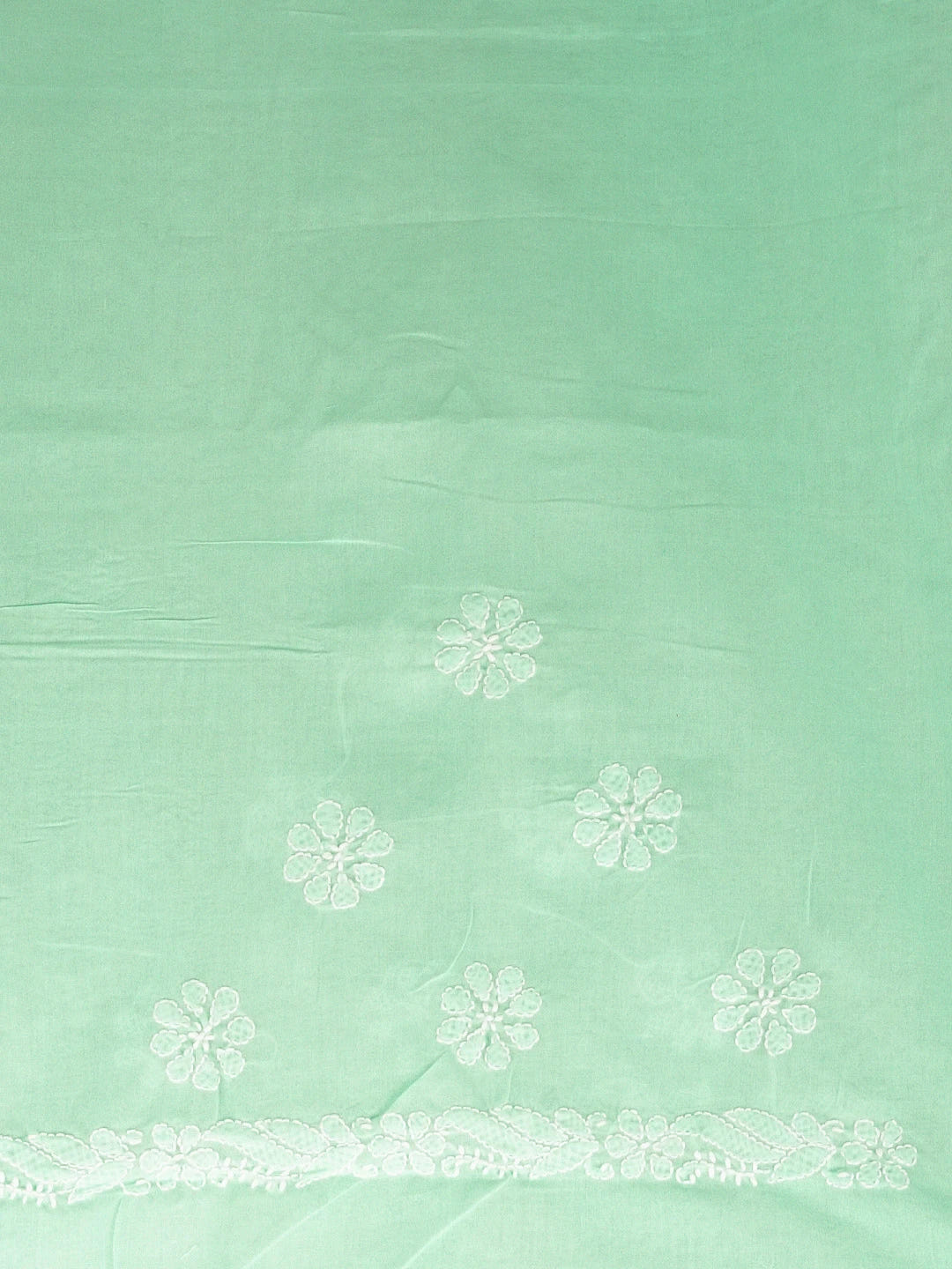 Ada Hand Embroidered Sea Green Cotton Lucknowi Chikankari Saree and Blouse 01A580301