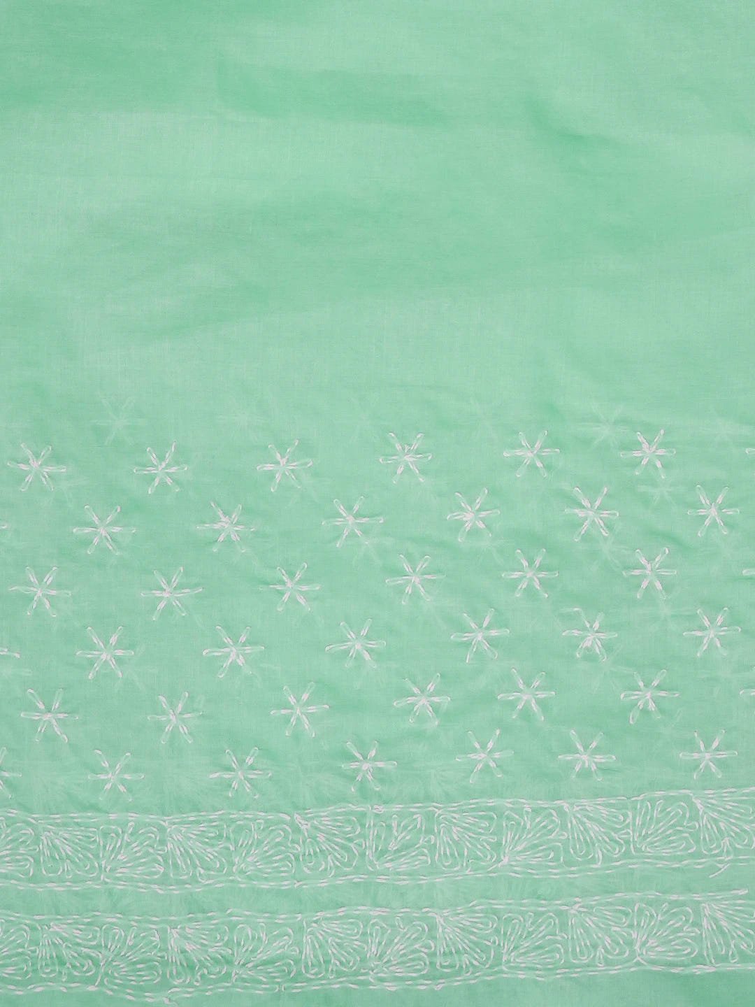Ada Hand Embroidered Sea Green Cotton Lucknowi Chikankari Saree With Blouse 01A585868