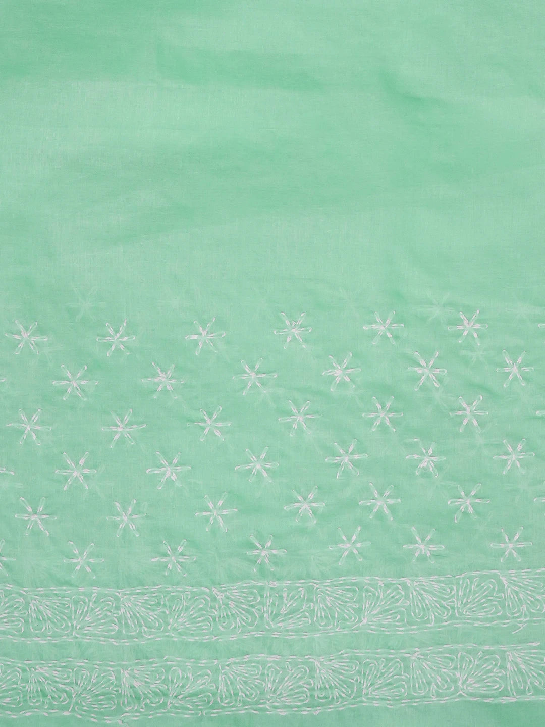 Ada Hand Embroidered Sea Green Cotton Lucknowi Chikankari Saree With Blouse 01A585868