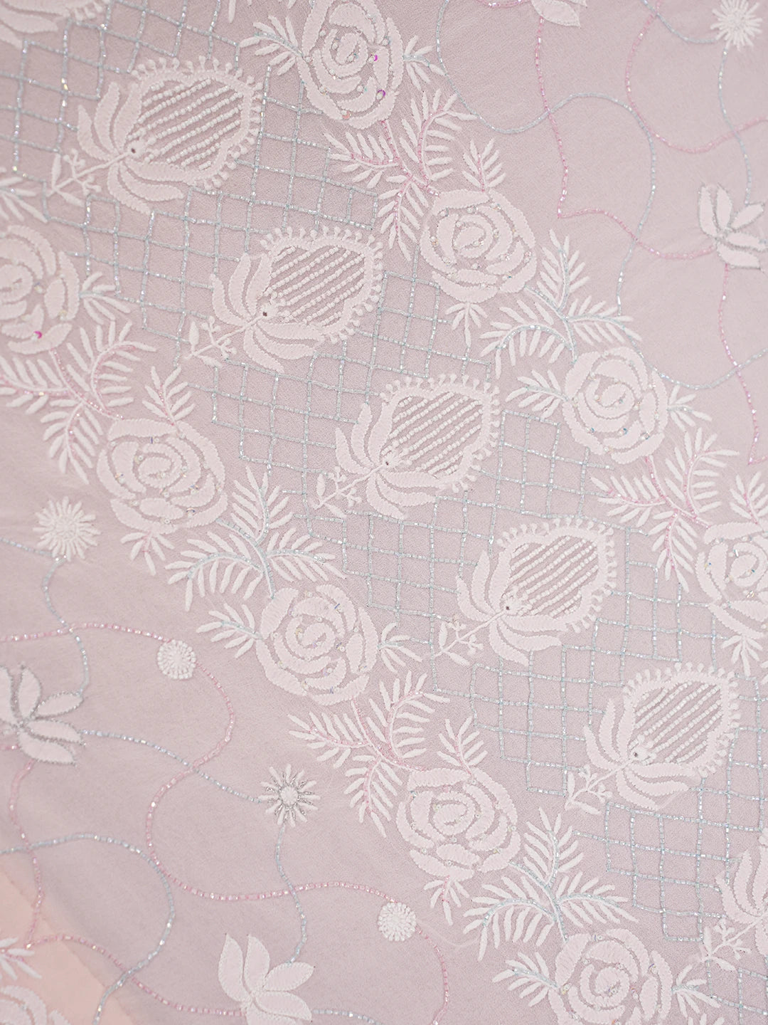 Ada Hand Embroidered Fairy Tale Pink Pure Georgette Lucknowi Chikankari Saree/Blouse With Cutdana Work 01A252342