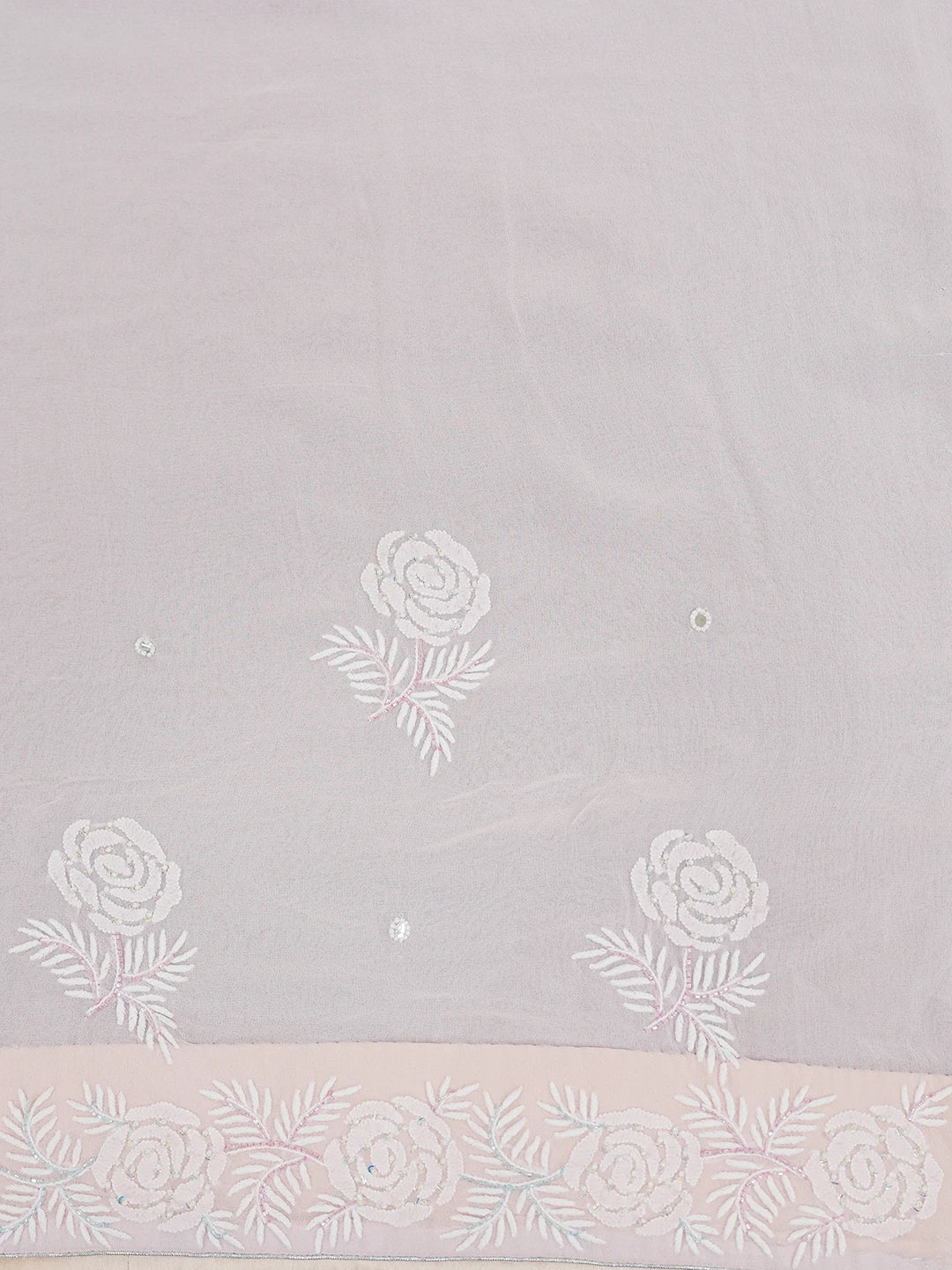 Ada Hand Embroidered Fairy Tale Pink Pure Georgette Lucknowi Chikankari Saree/Blouse With Cutdana Work 01A252342