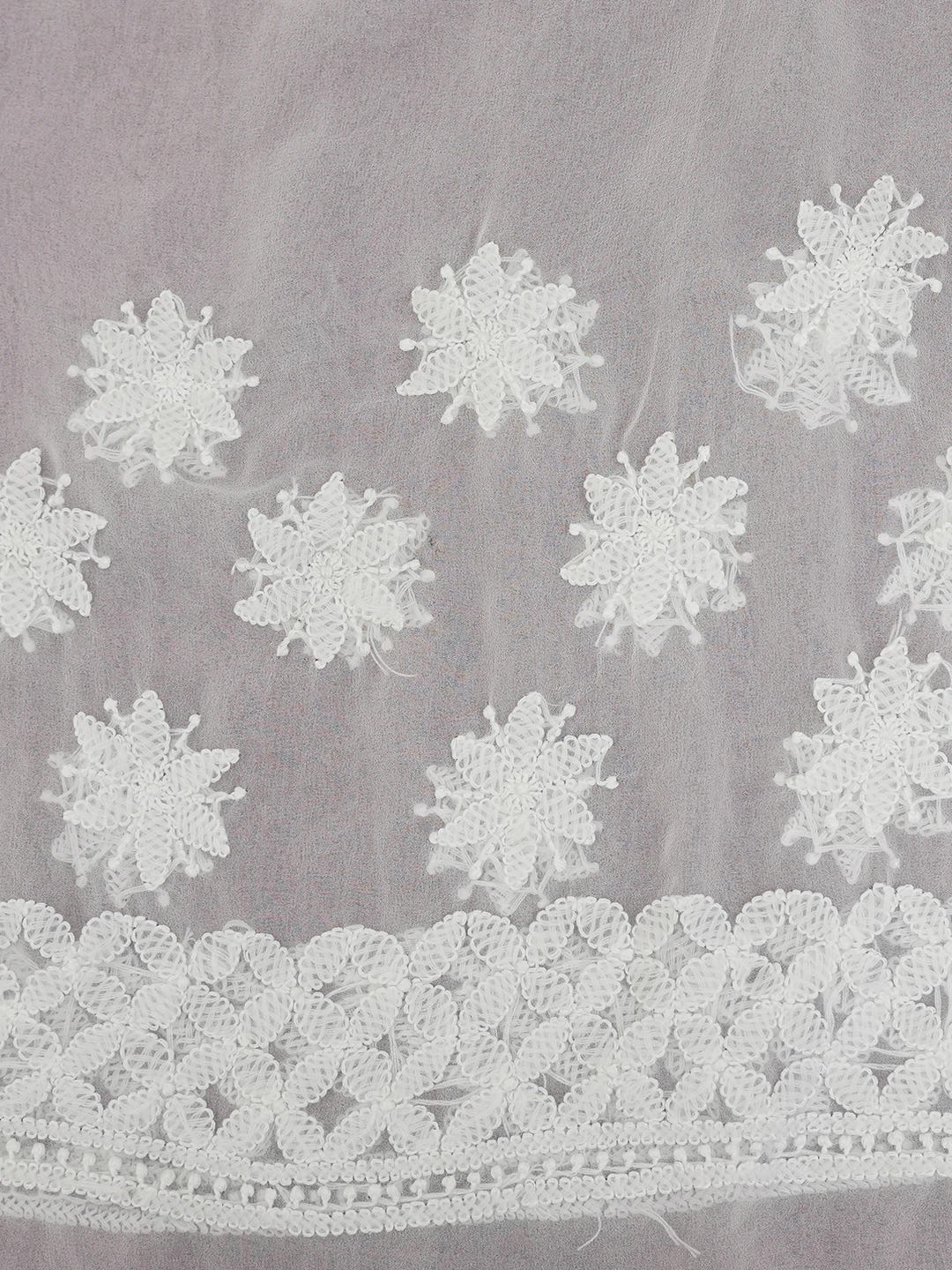 Ada Hand Embroidered White Georgette Lucknowi Chikankari Saree With Blouse 01A569938